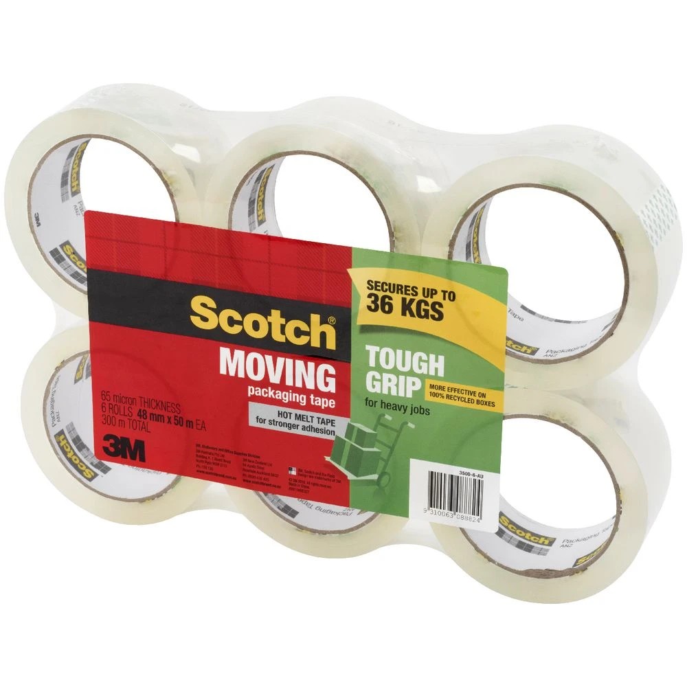2 Scotch Tough Grip Moving Tape 48mm x 50m Clear 6 Pack, 2 of 3