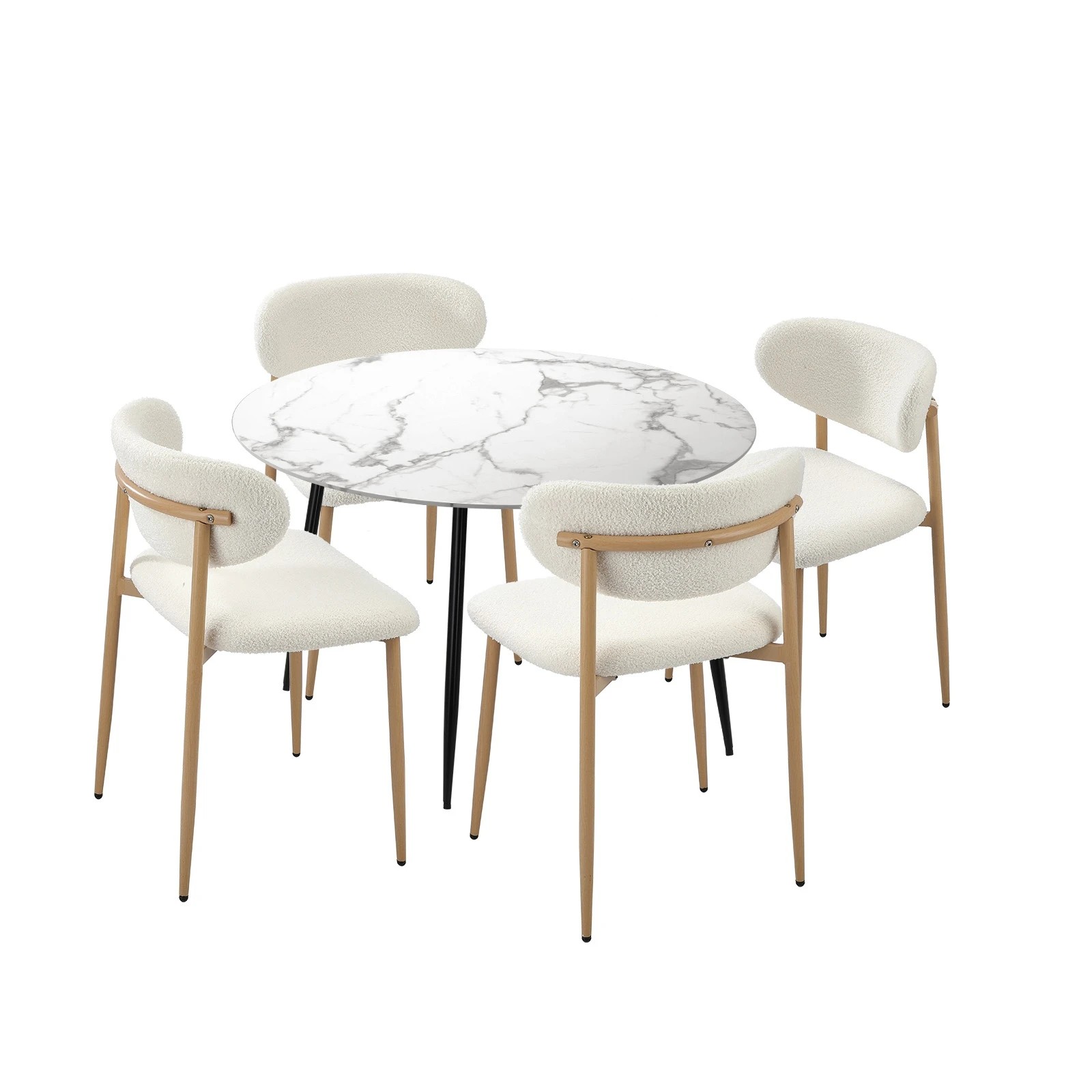 1 Oikiture 110cm Round Dining Table with 4x Dining Chairs Boucle - Multi, 1 of 9