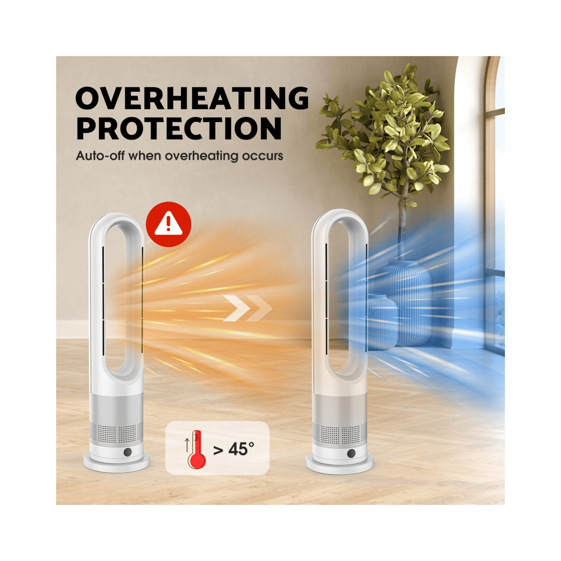 6 Advwin Bladeless Tower Fan, 2 In 1 Electric Fan Heater With 8 Speeds, For Room Bedroom Office Use, 6 of 8