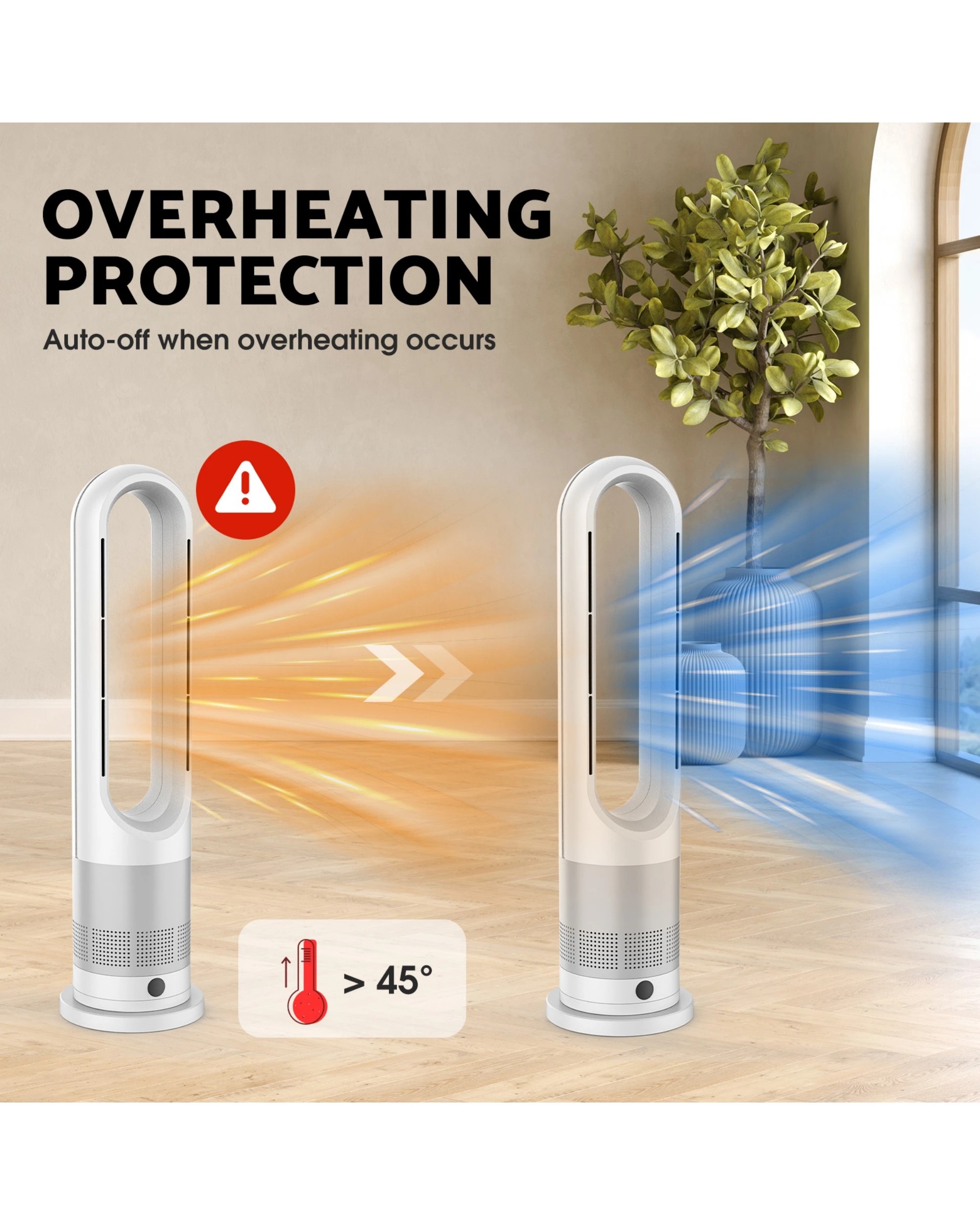 6 Advwin Bladeless Tower Fan, 2 In 1 Electric Fan Heater With 8 Speeds, For Room Bedroom Office Use, 6 of 8