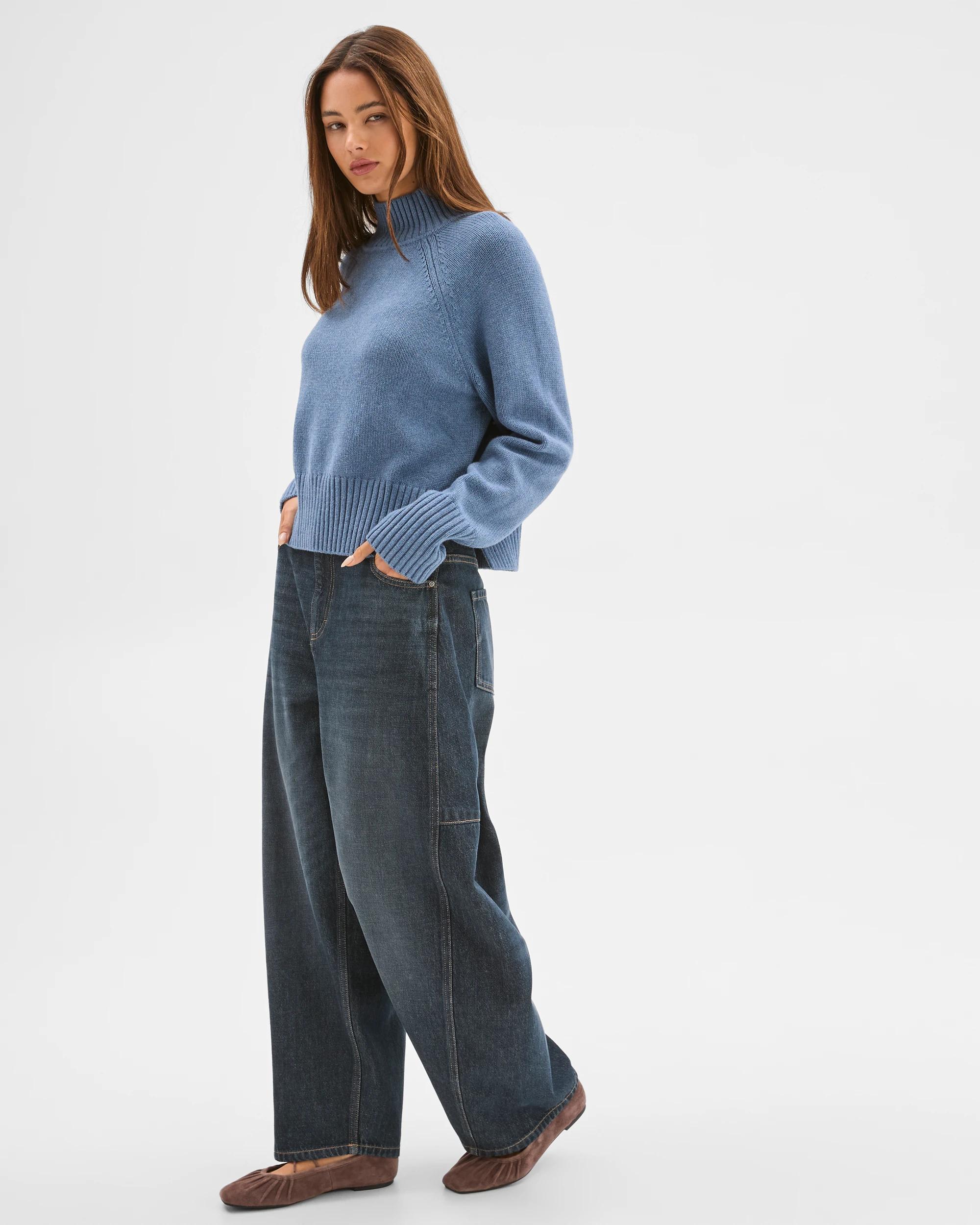 2 Lily Loves Australian Cotton Blend High Neck Knit Jumper DENIM BLUE, 2 of 5