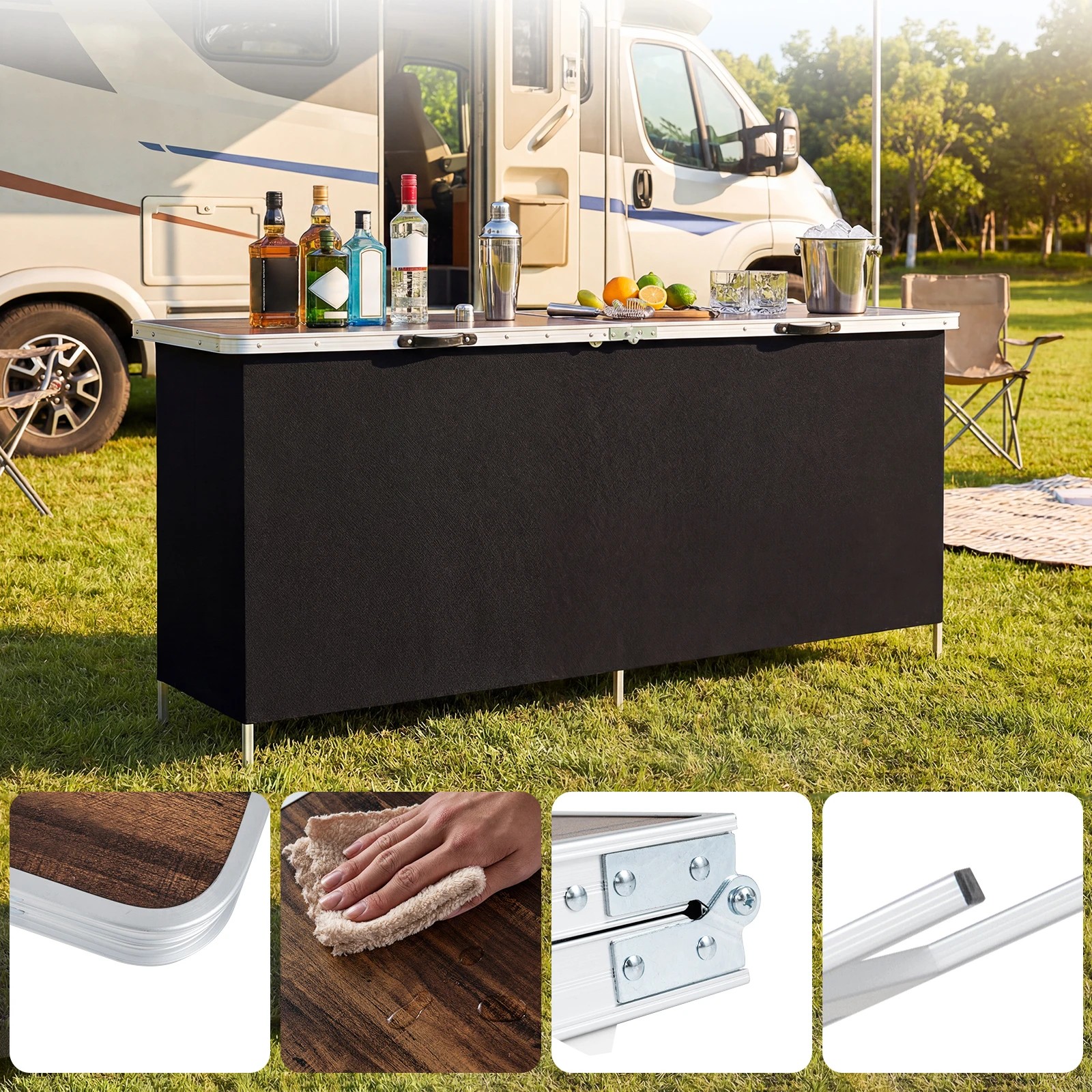 4 Costway 2Tier Folding Camping Table Aluminum Portable Picnic Table Open Shelf w/Bag, 4 of 7