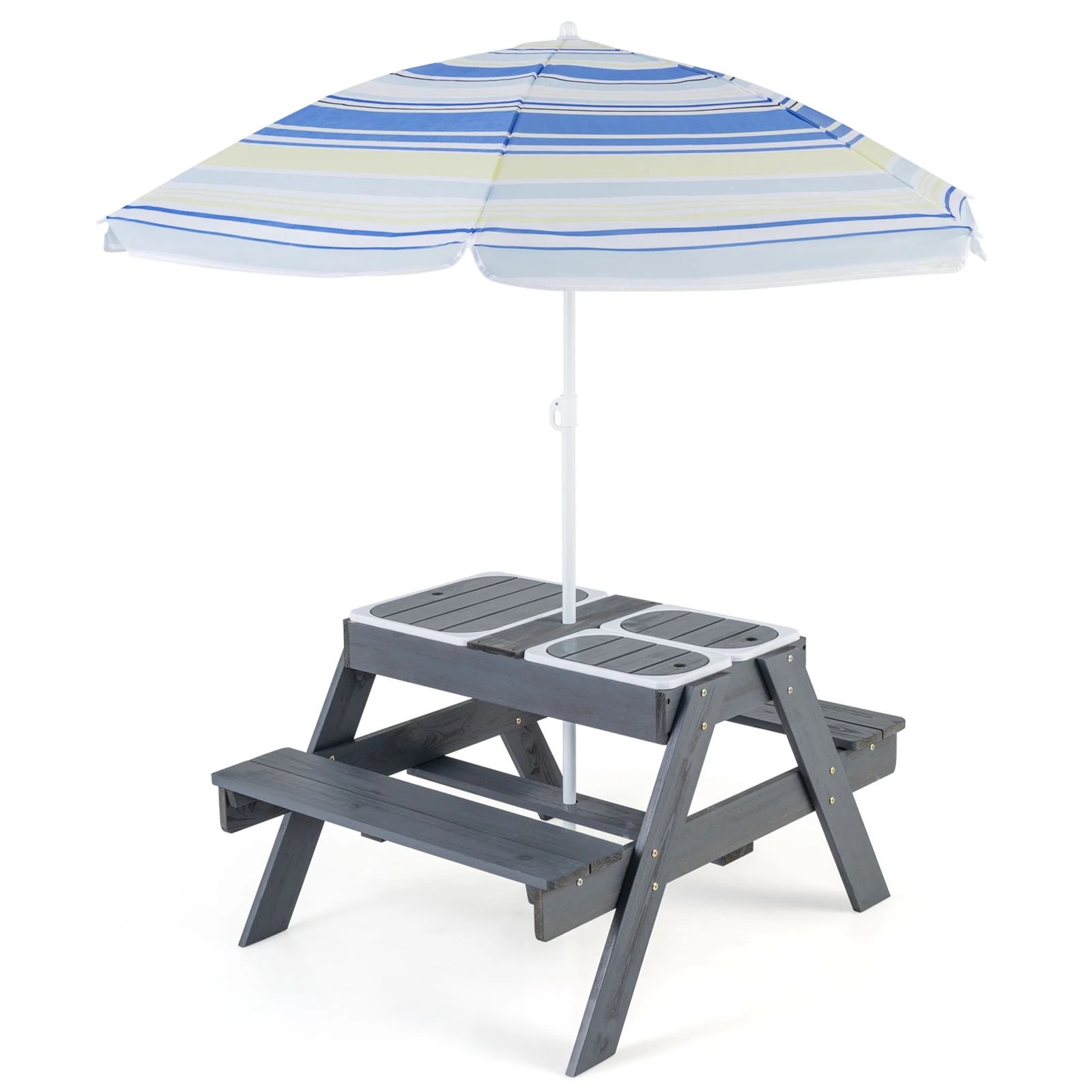 1 Costway 4-in-1 Sand & Water Activity Table Outdoor Wooden Table - Grey, 1 of 1