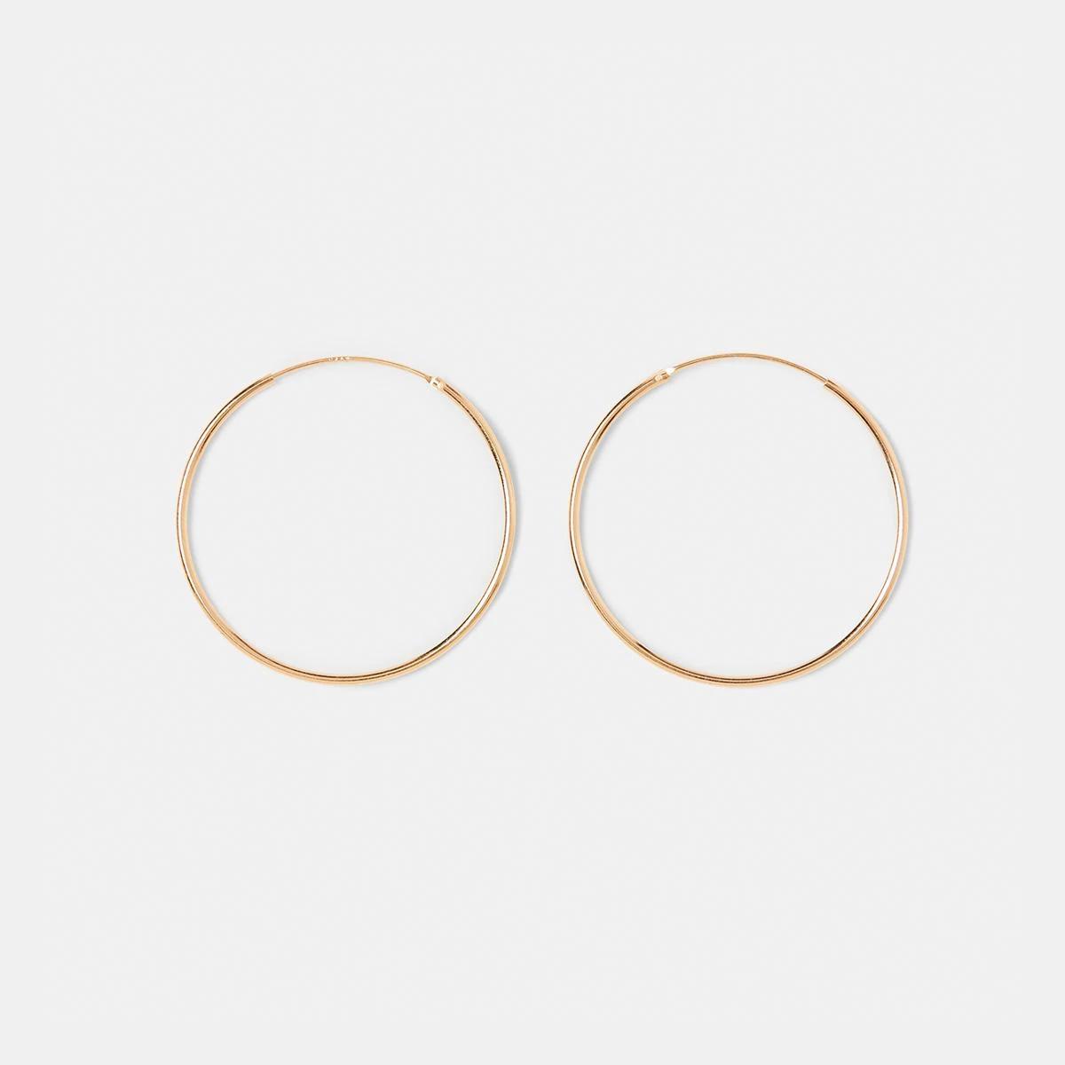 1 Gold Plated Sterling Silver Medium Thin Hoop Earrings Gold, 1 of 4