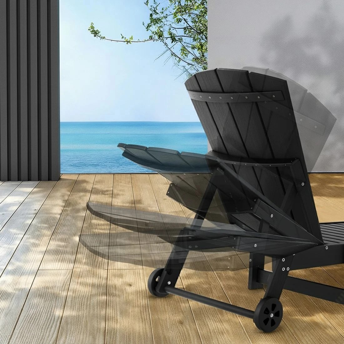 5 Gardeon Sun Lounge Lounger Table and Chairs Beach Chair HDPE Patio Outdoor Furniture - Black, 5 of 7