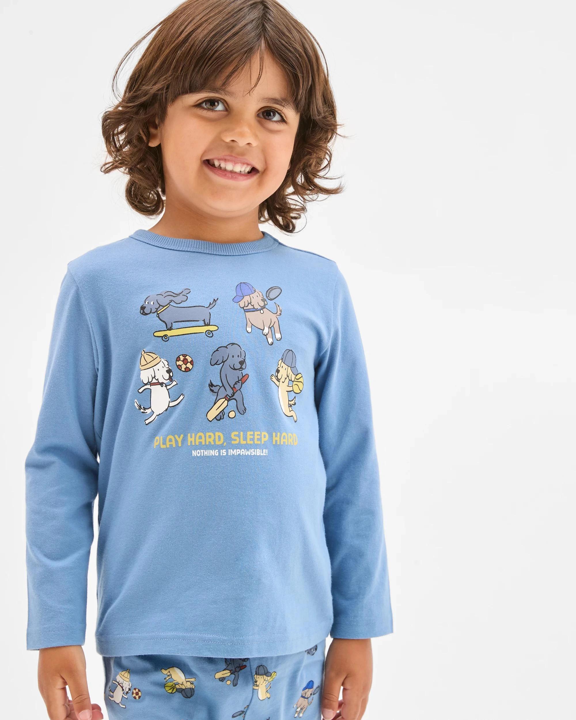 2 Target Kids Australian Cotton Blend Younger Boys Knit Pyjama Set BLUE DOG SPORT, 2 of 8