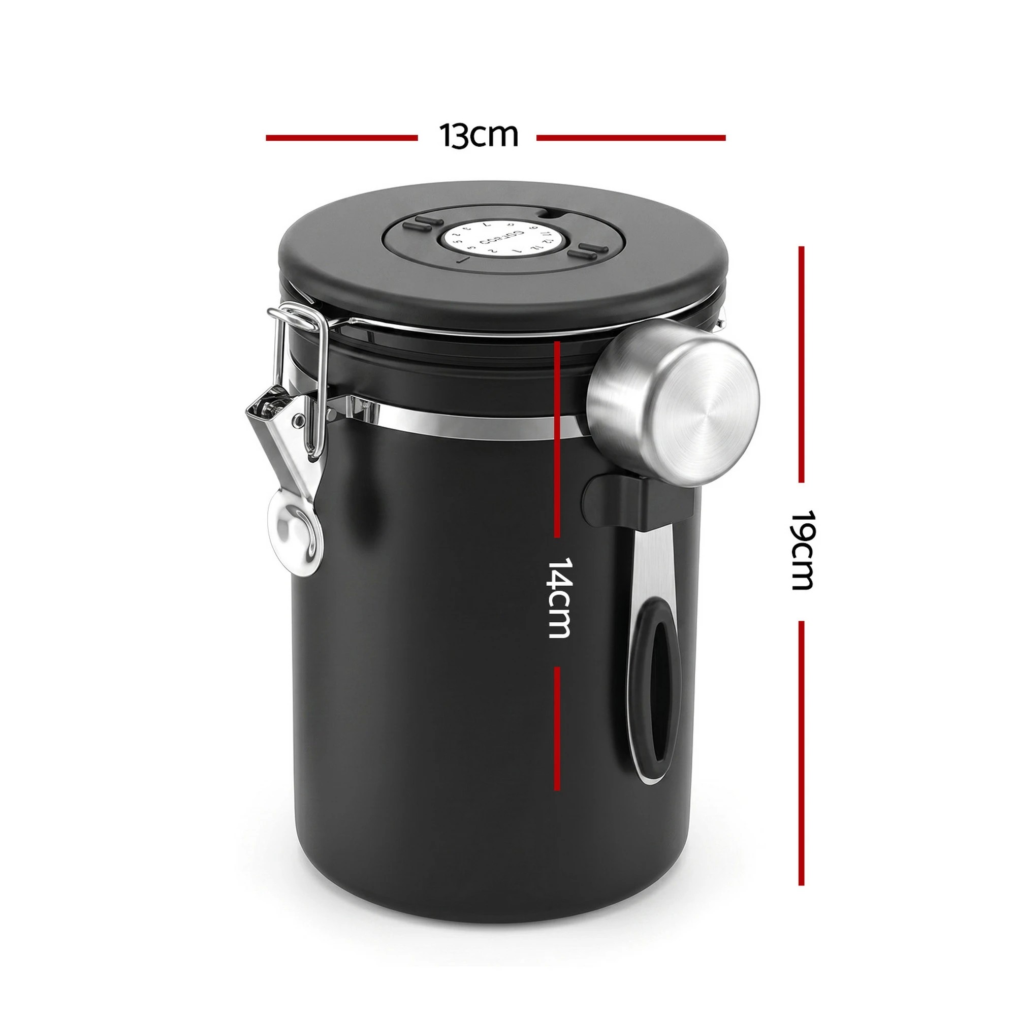 2 5-Star Chef 1.8L Stainless Steel Coffee Bean Storage Container Coffee Canister with Window & Scoop Coffee Jar - Black, 2 of 9