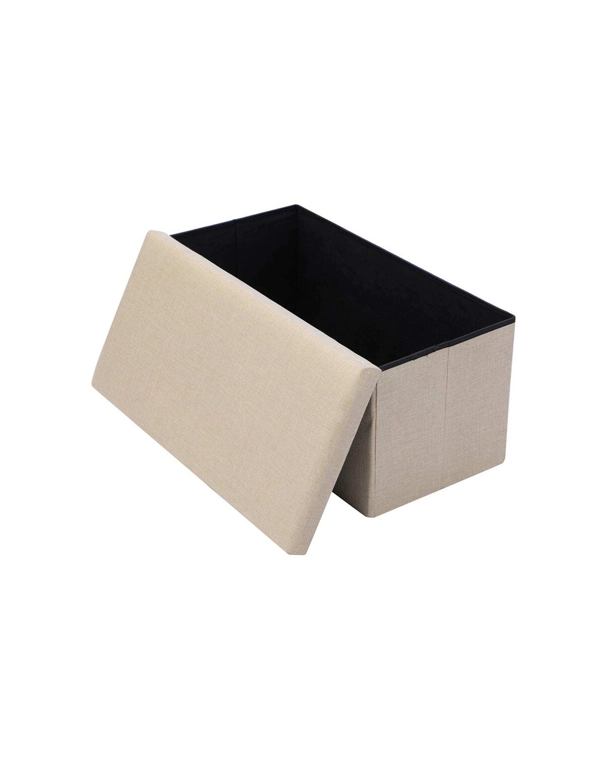 2 Boxsweden Ottoman Storage Cube Faux Linen Collapsible Design Lid Included - Beige, 2 of 4