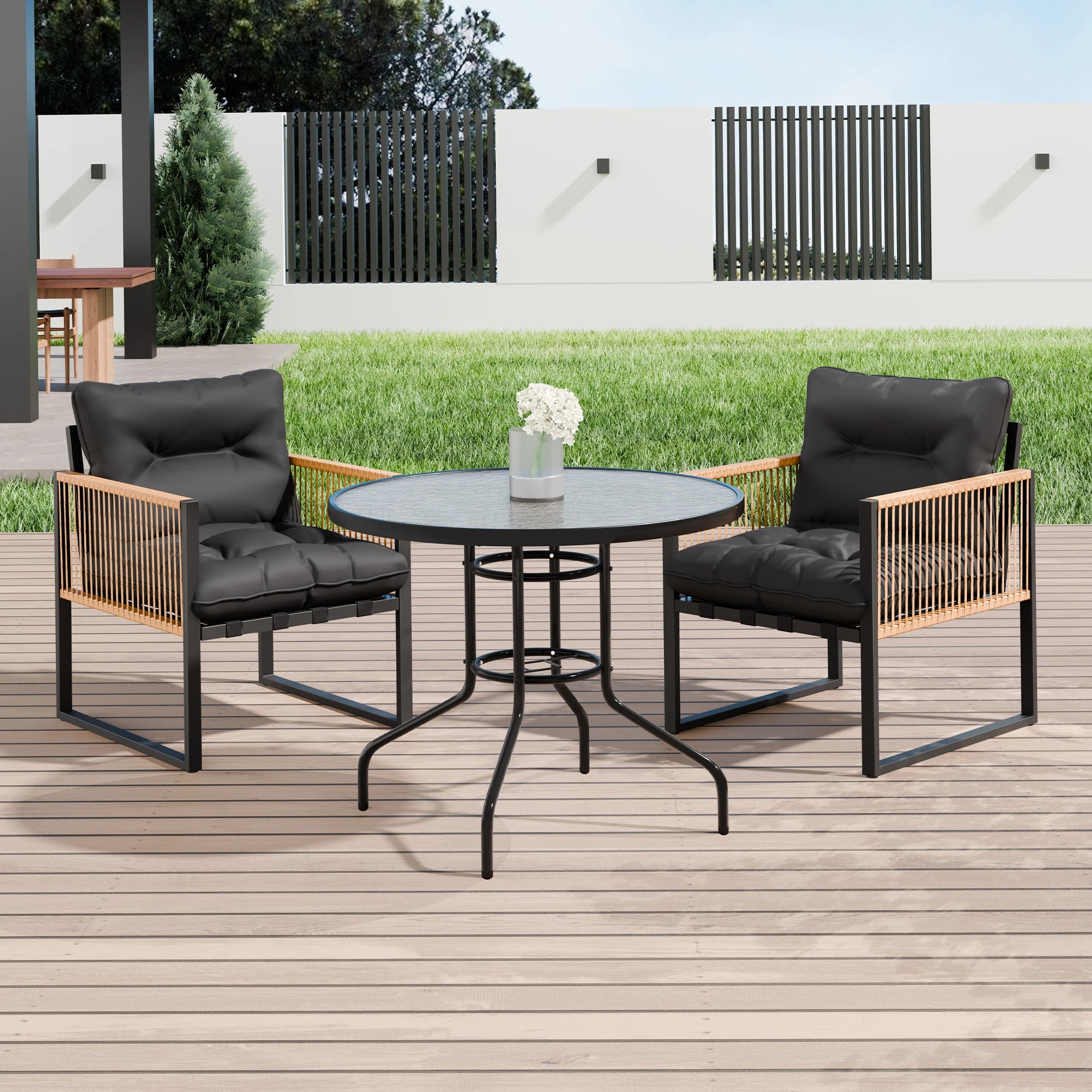 10 Alfordson Outdoor Furniture Dining Table Lounge Chairs Set Glass Wicker Loveseat - Black Grey, 10 of 10