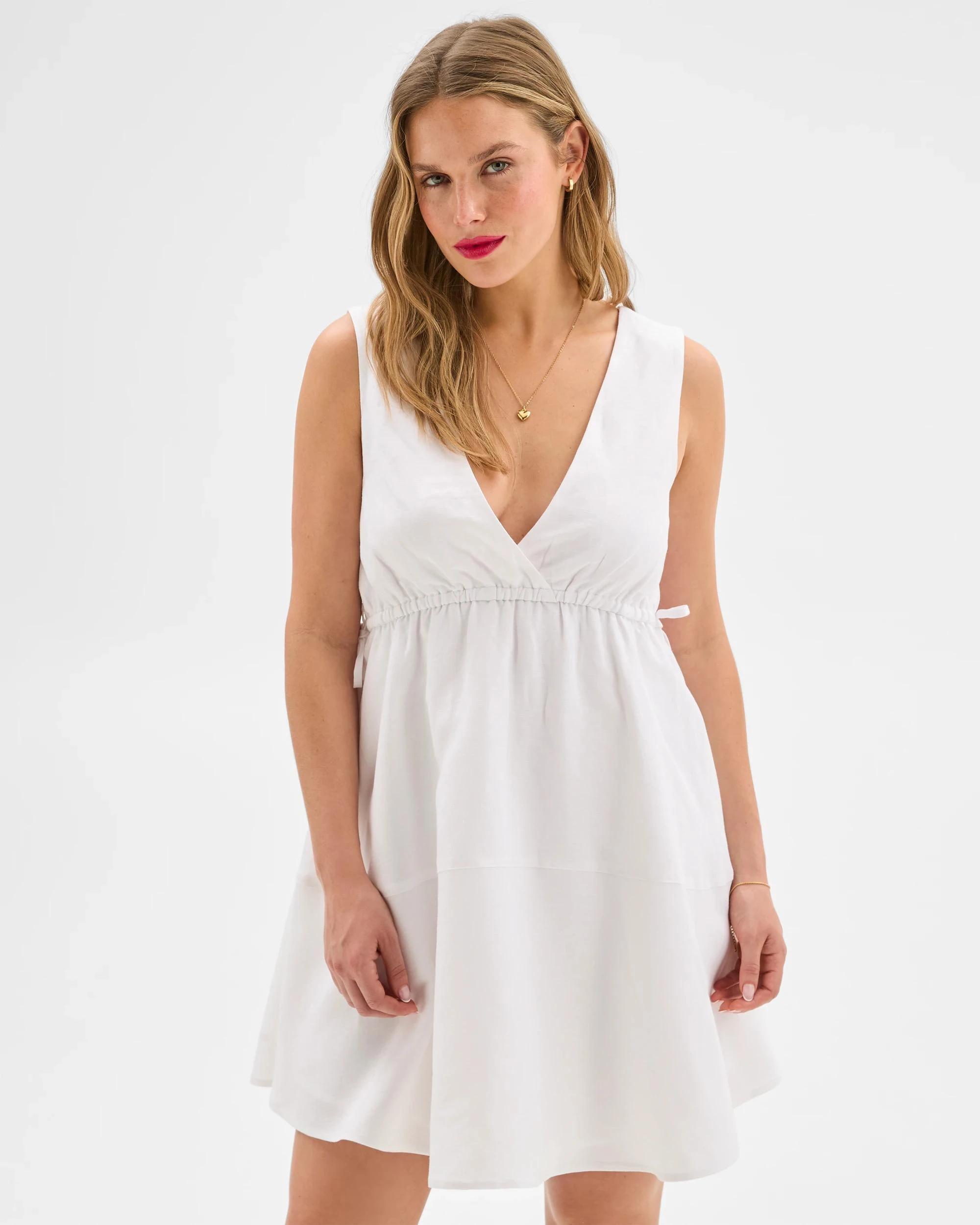 1 European Linen Blend Cinched Waist Mini Dress - Lily Loves IVORY, 1 of 5