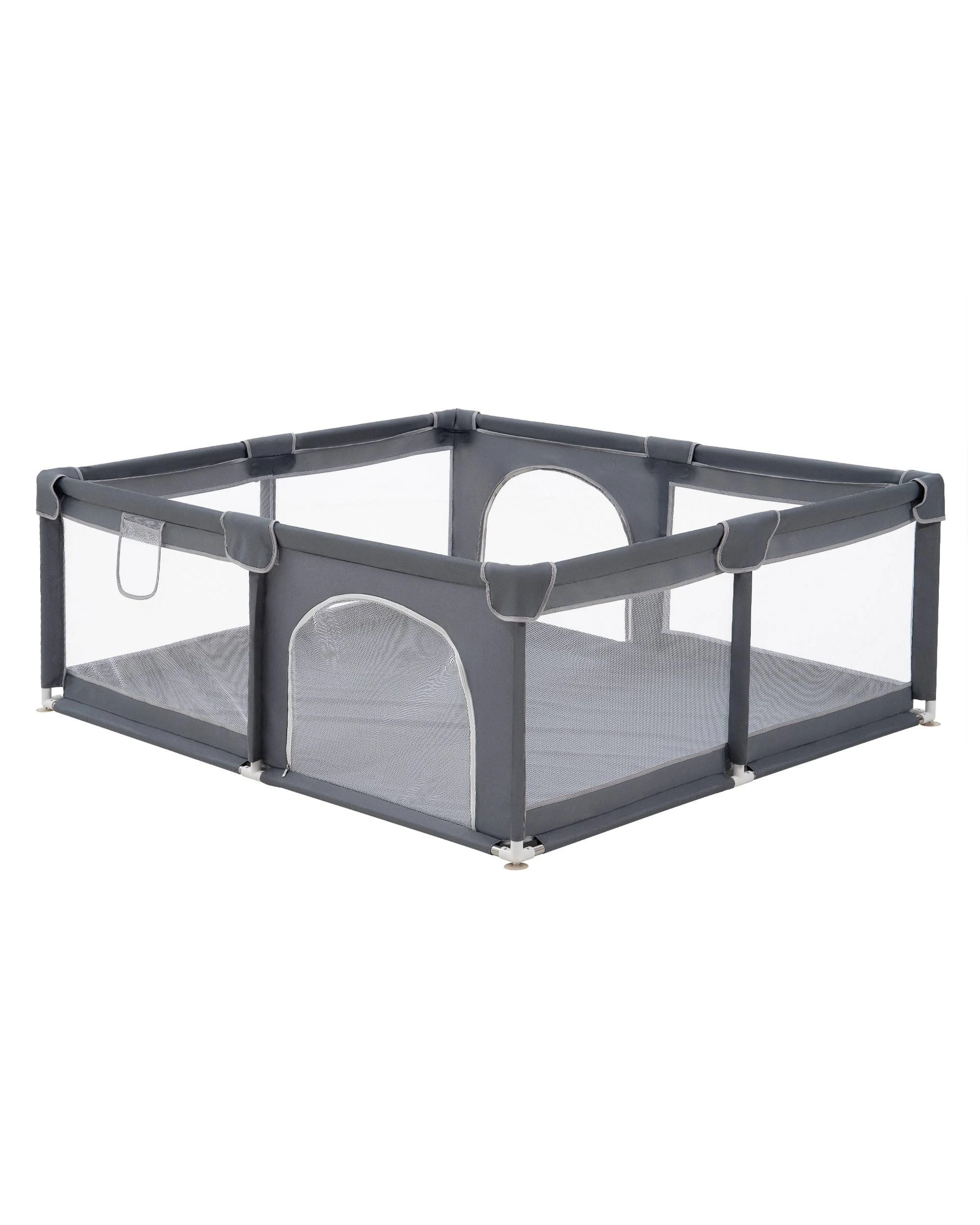 1 Playpals Baby Playpen Kids Safety Gate Mesh Toddler Fence 2 Doors 180x200cm - Grey, 1 of 10