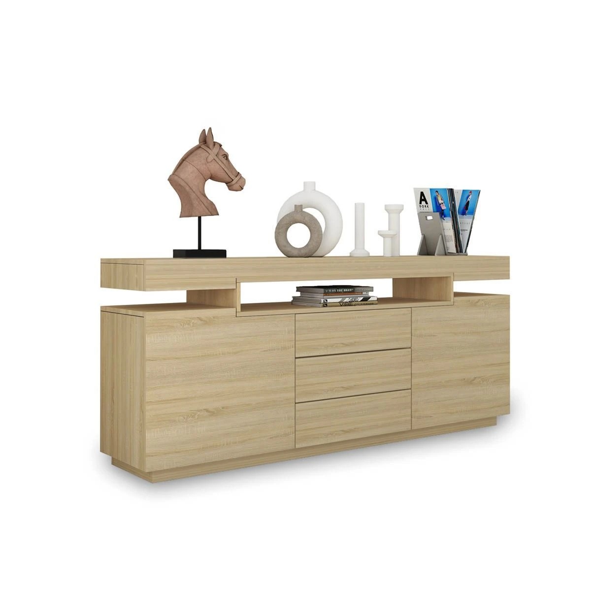 5 Ausway 3 Drawer Sideboard TV Stand Cabinet Buffet Table Oak 160x35x72cm, 5 of 9