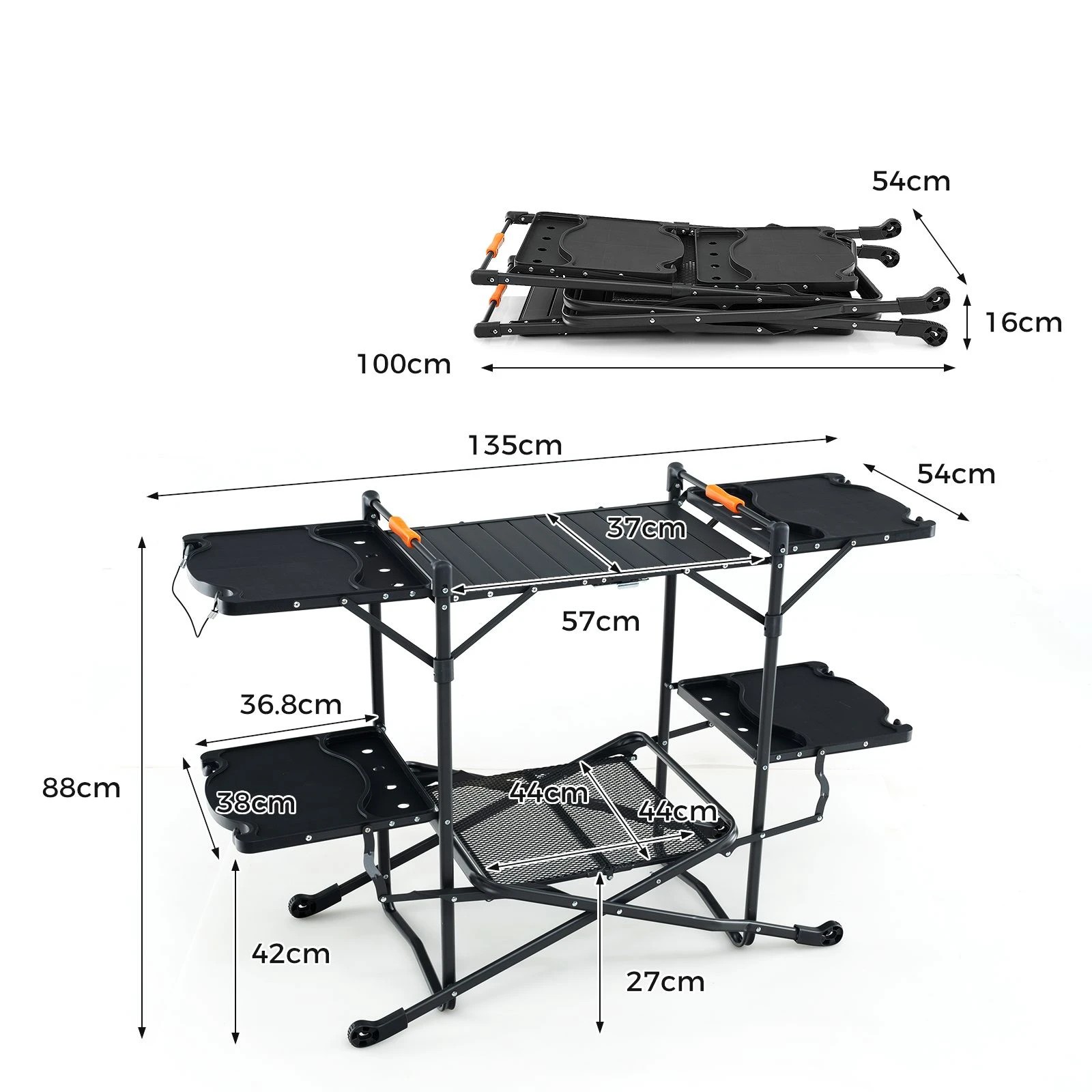 4 Costway Camping Kitchen Table Outdoor Cook Station Aluminum Tabletop w/4 Side Tables - Black, 4 of 4