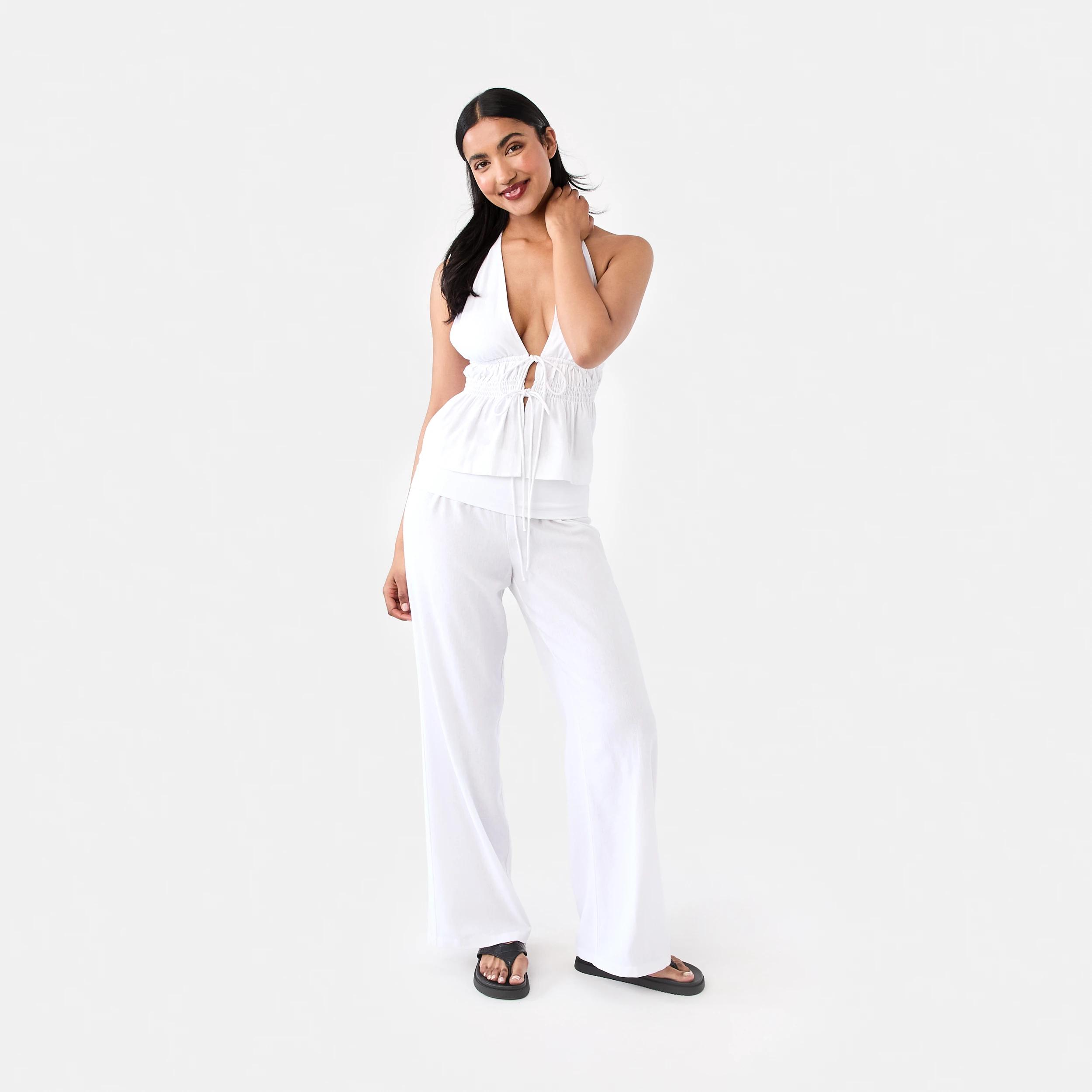 2 Linen Blend Fold Over Pants White, 2 of 5