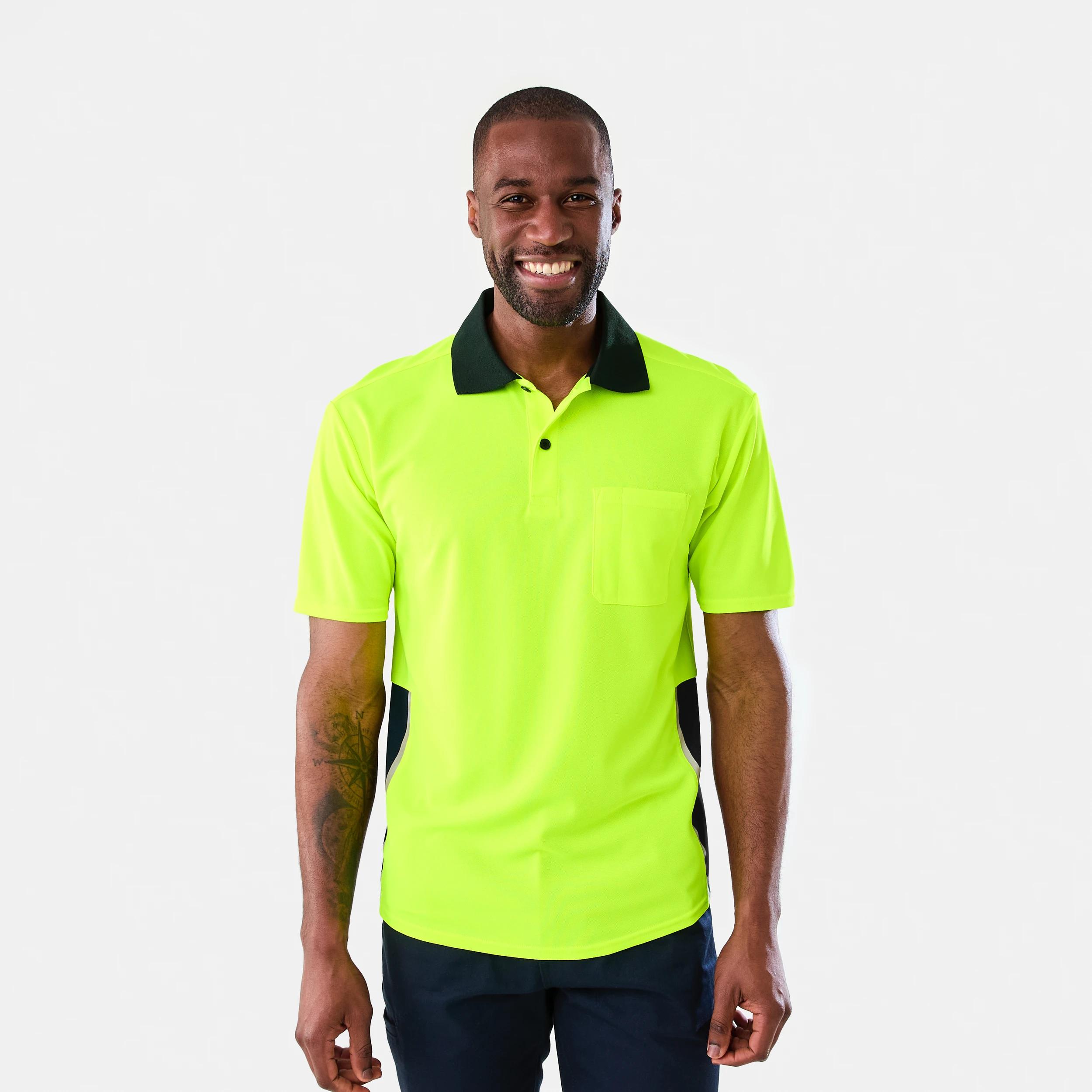 1 Workwear Short Sleeve Hi-Visibility Cool Polo Shirt FLURO YELLOW, 1 of 7
