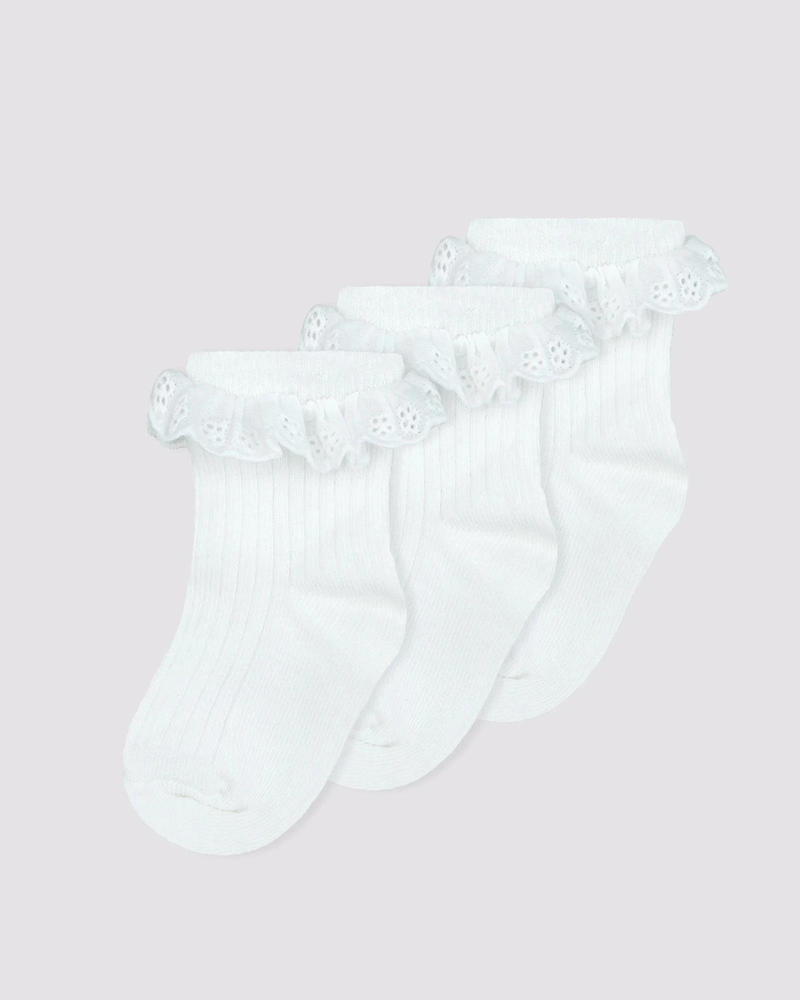 1 Baby Cotton Blend Ruffle Crew Socks 3 Pack - Underworks WHITE, 1 of 2