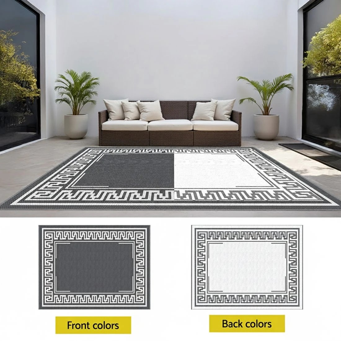 6 Gardeon Outdoor Rugs 274x366cm Large Carpet Reversible Area Mat PP Dual-Sided Patio Rug Greek Key - Grey, 6 of 8