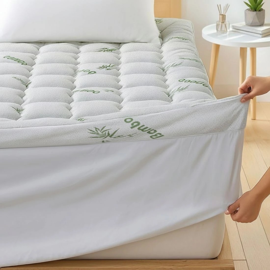 7 Giselle Mattress Topper 11cm Pillowtop toppers Bamboo Queen - White, 7 of 8