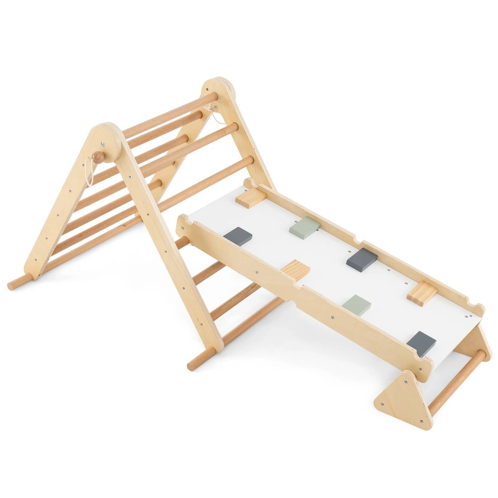 1 Costway Climb Playset 3-in-1 Pikler Triangle Climbing Frame - Natural, 1 of 1