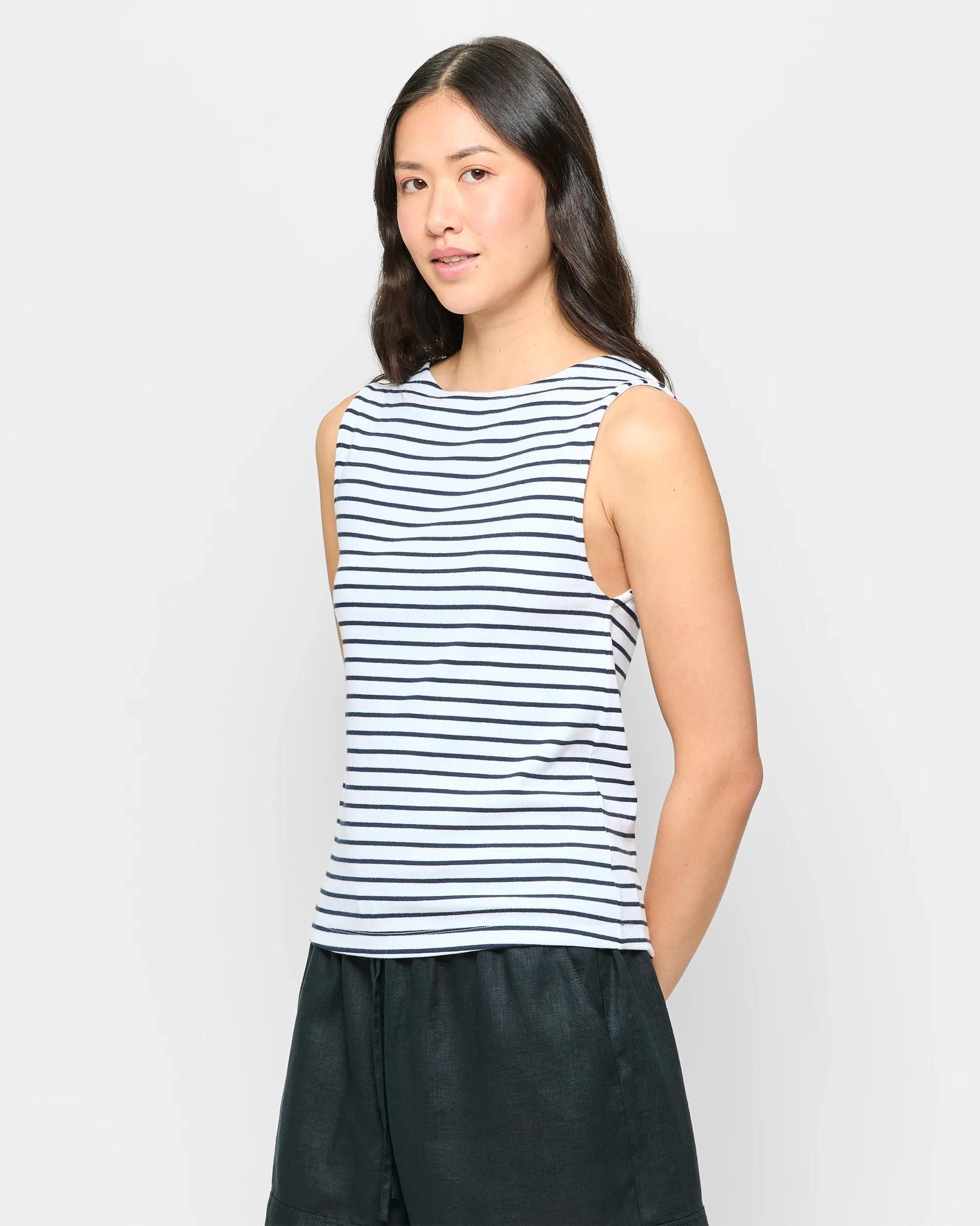 3 Target Soft Touch Boat Neck Rib Tank Top WHITE/NAVY STRIPE, 3 of 5