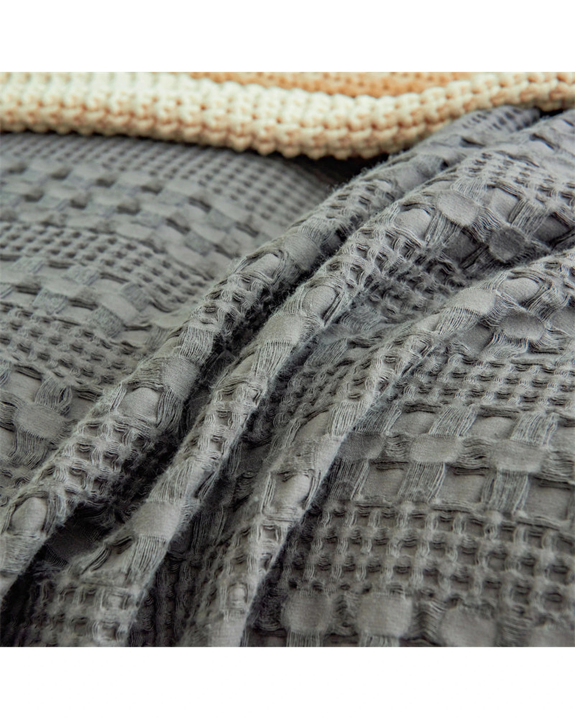 7 Cotton More 100% Cotton Striped Large Waffle Pattern Quilt Doona Set Queen - Grey, 7 of 7