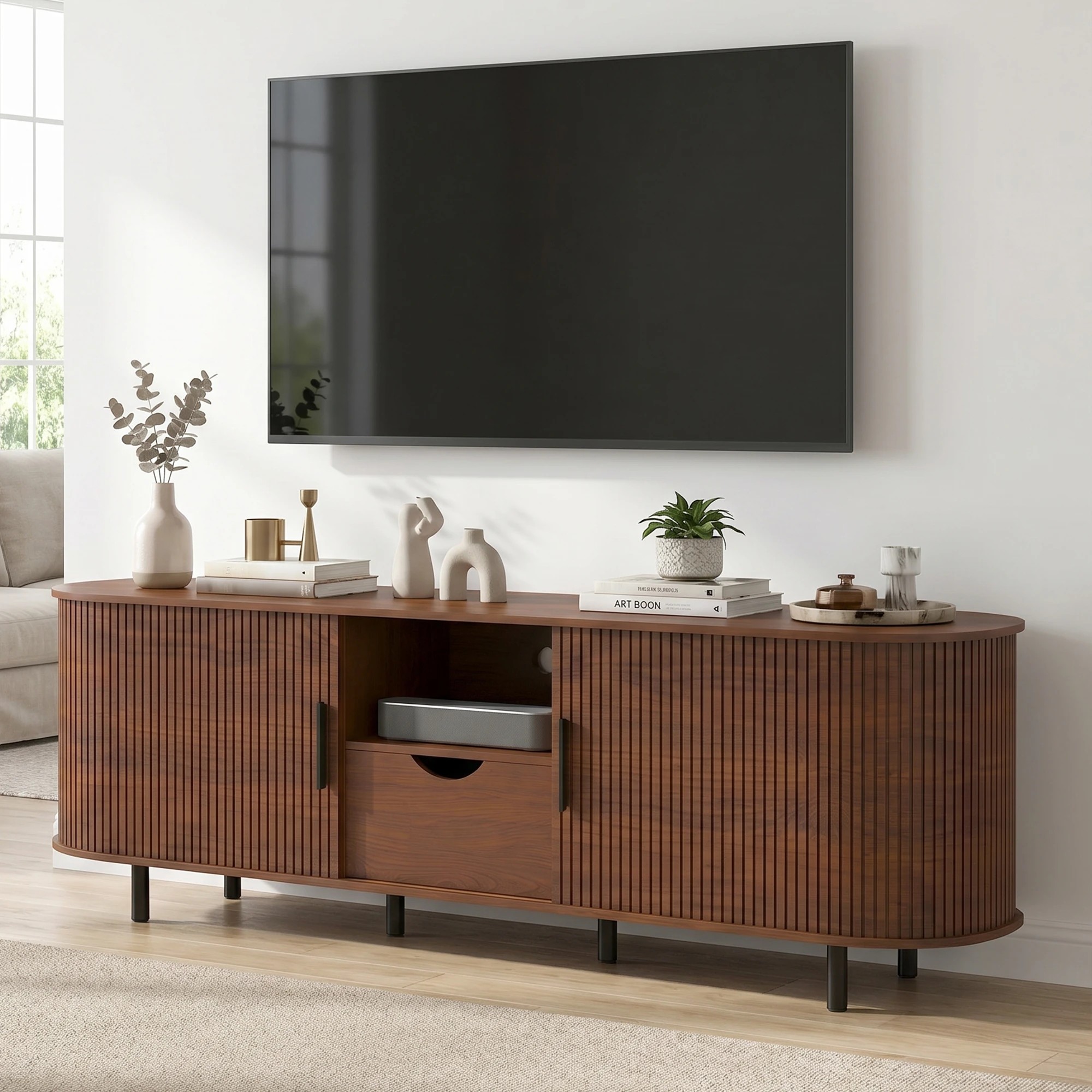3 Advwin 160cm TV Unit Cabinet with Sliding Door - Brown, 3 of 8