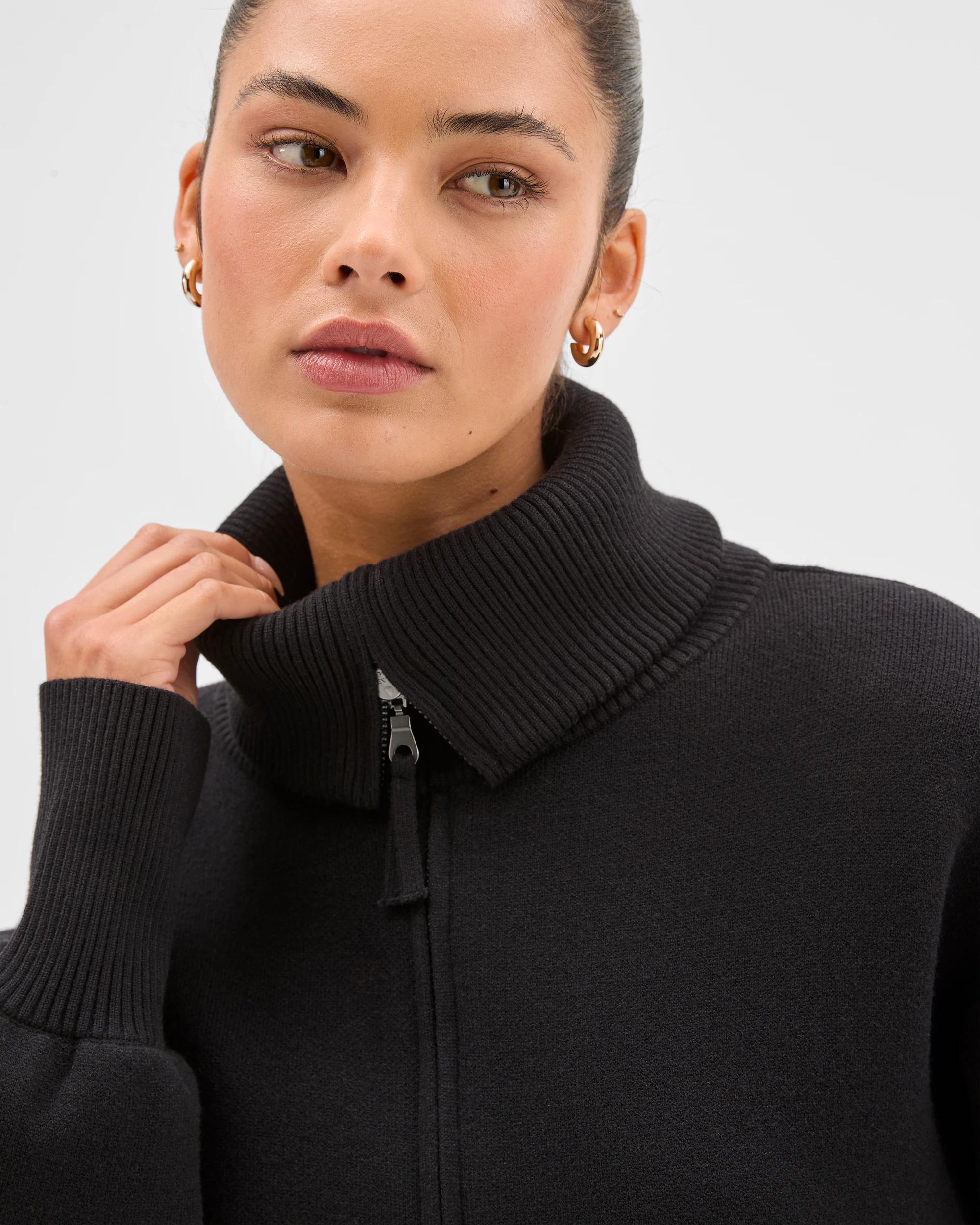 7 Lily Loves Long Cocoon Sleeve Zip Through Cardigan BLACK, 7 of 8