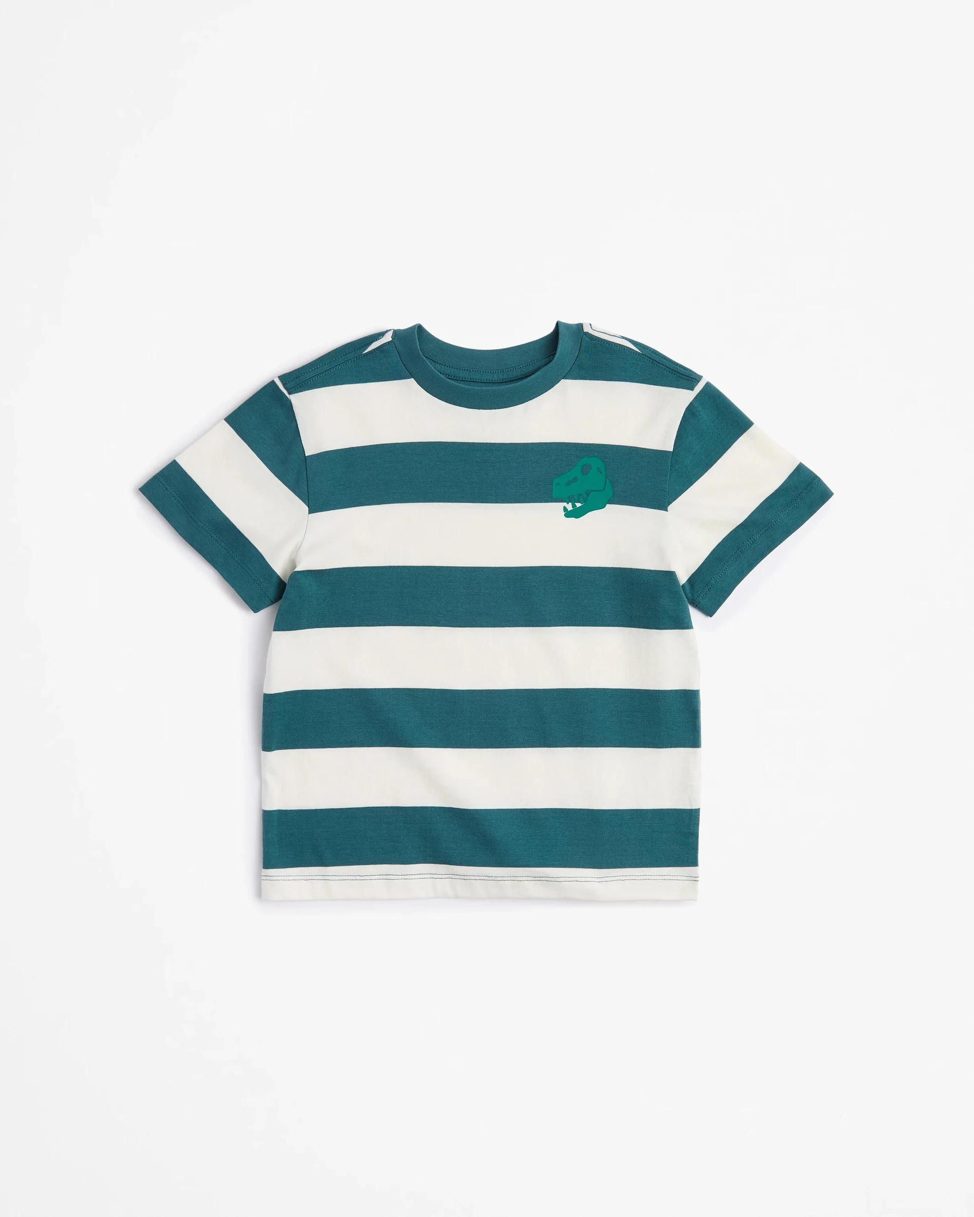 1 Target Kids Australian Cotton Short Sleeve T-Shirt TEAL DINO STRIPE, 1 of 3