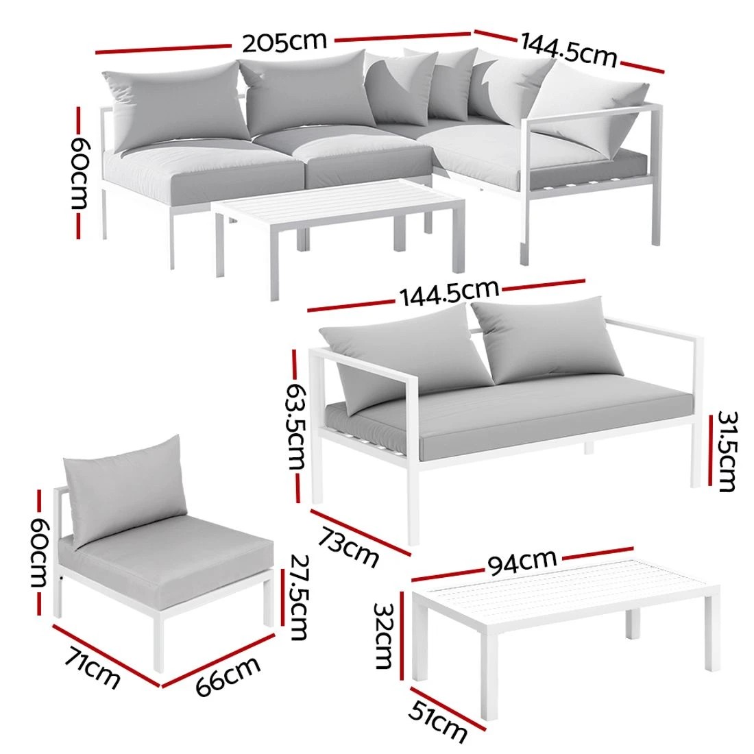 1 Gardeon 4 Seater Outdoor Sofa Set Aluminium Lounge Setting - White, 1 of 6