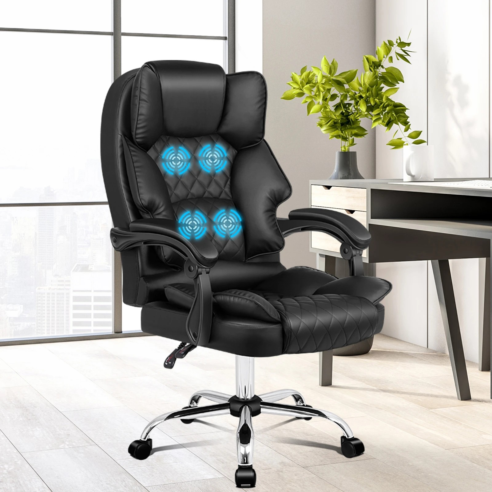 2 Alfordson Massage Office Chair Executive Computer PU Leather Seat Gaming - Black, 2 of 10