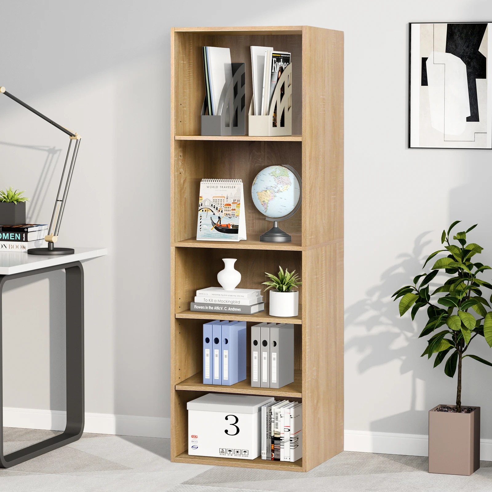 8 Alfordson Office Storage Cabinet 5 Shelves Bookcase Tallboy Bedroom - Oak, 8 of 9