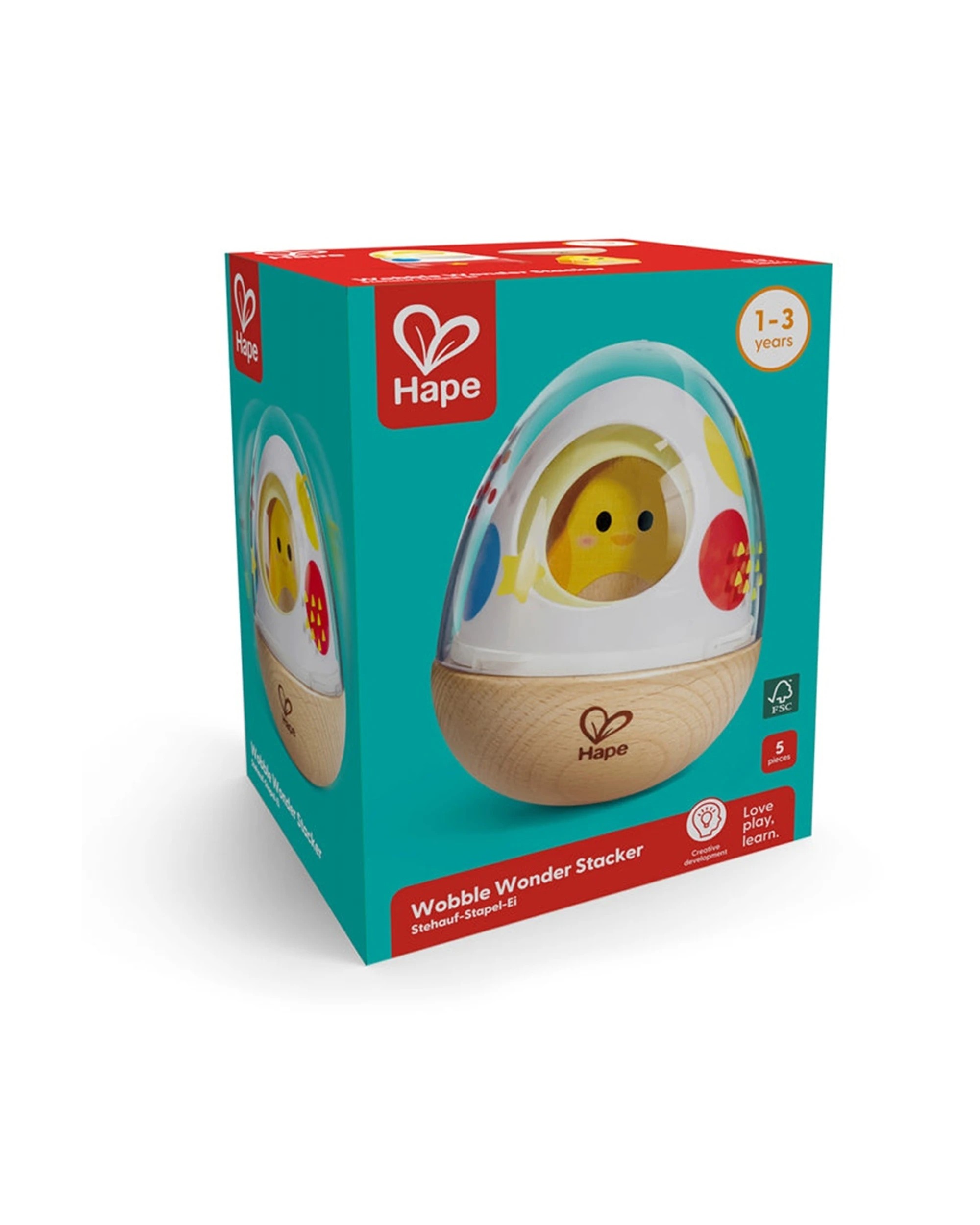 2 Hape Wobble Wonder Stacker Colourful Egg Shells Toy 8.2x8.2x10cm Kids - Multi, 2 of 3