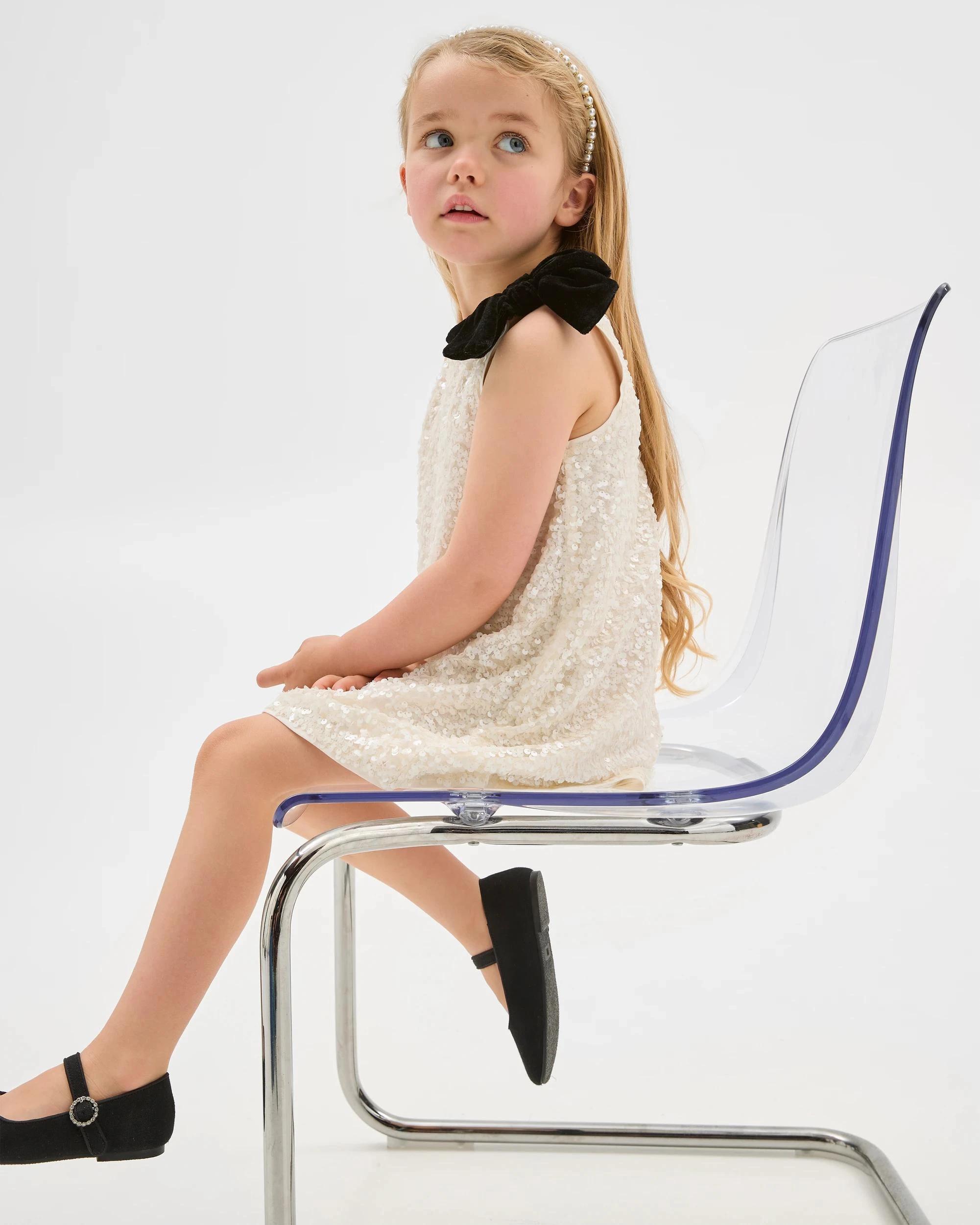 2 Target Kids Sequin Velour Bow Occasion Dress CREAM, 2 of 10