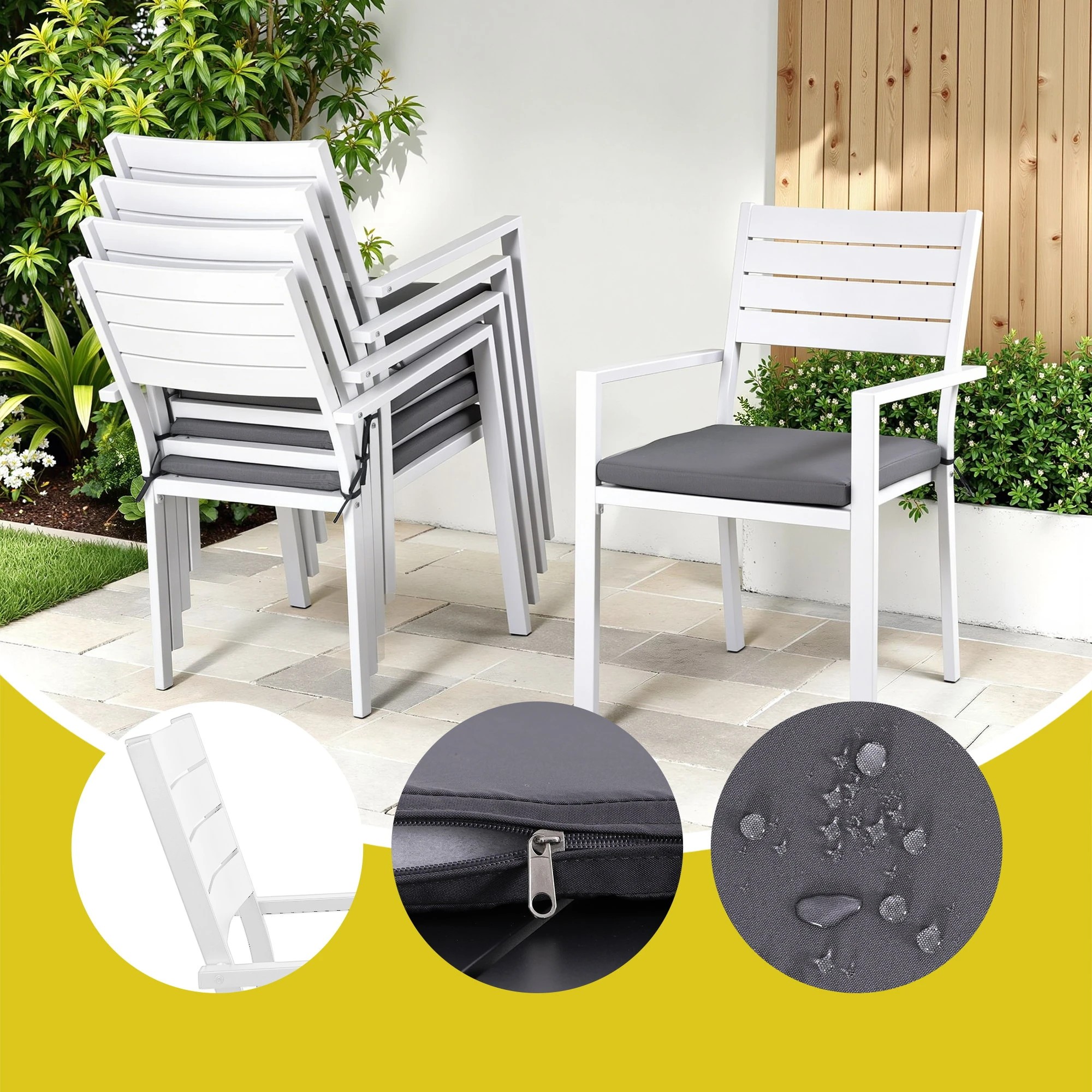 5 Gardeon Outdoor Dining Set 9PCS Aluminum Extendable Table Chairs Patio - White, 5 of 8