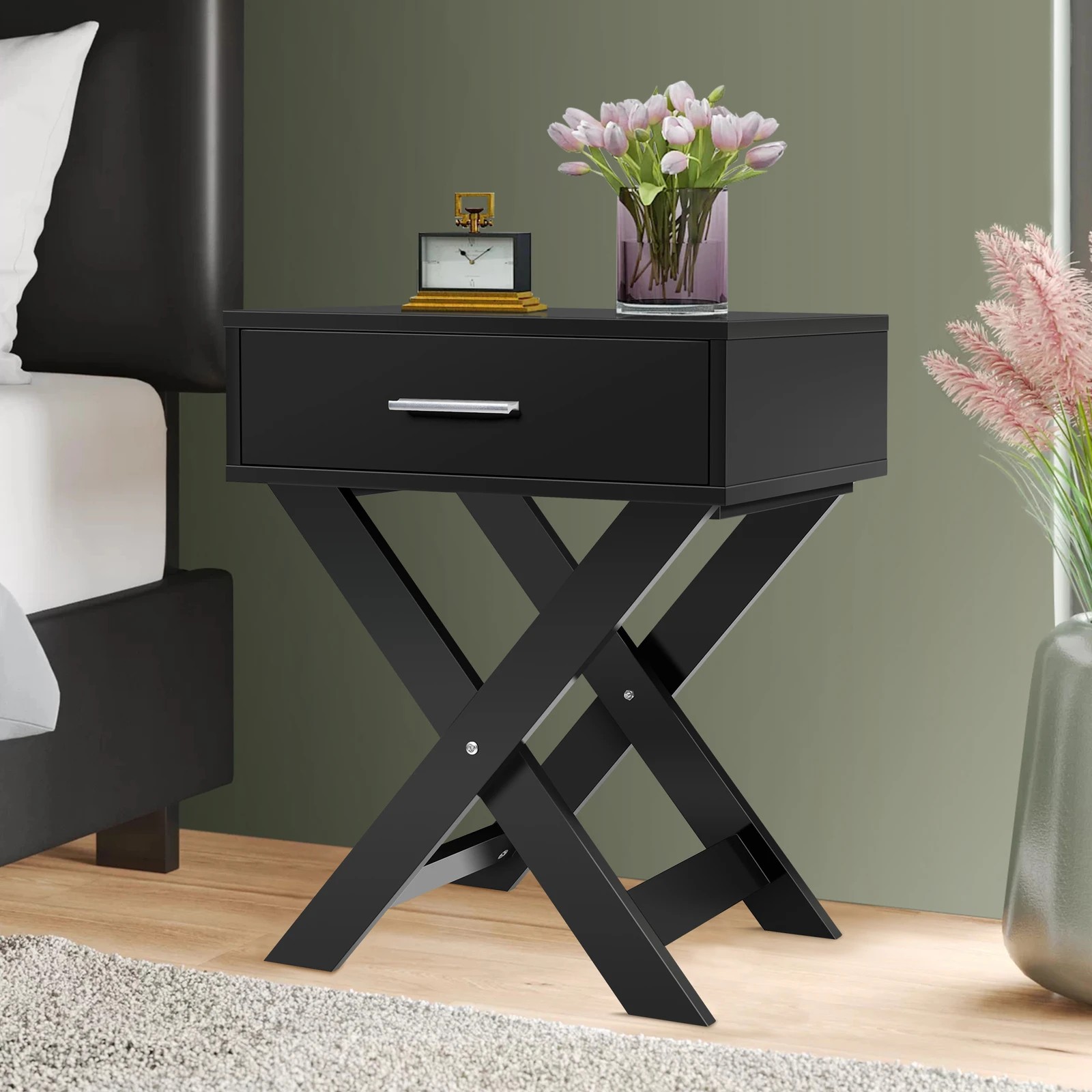 2 Alfordson 2x Bedside Table French Country Nightstand - Black, 2 of 10