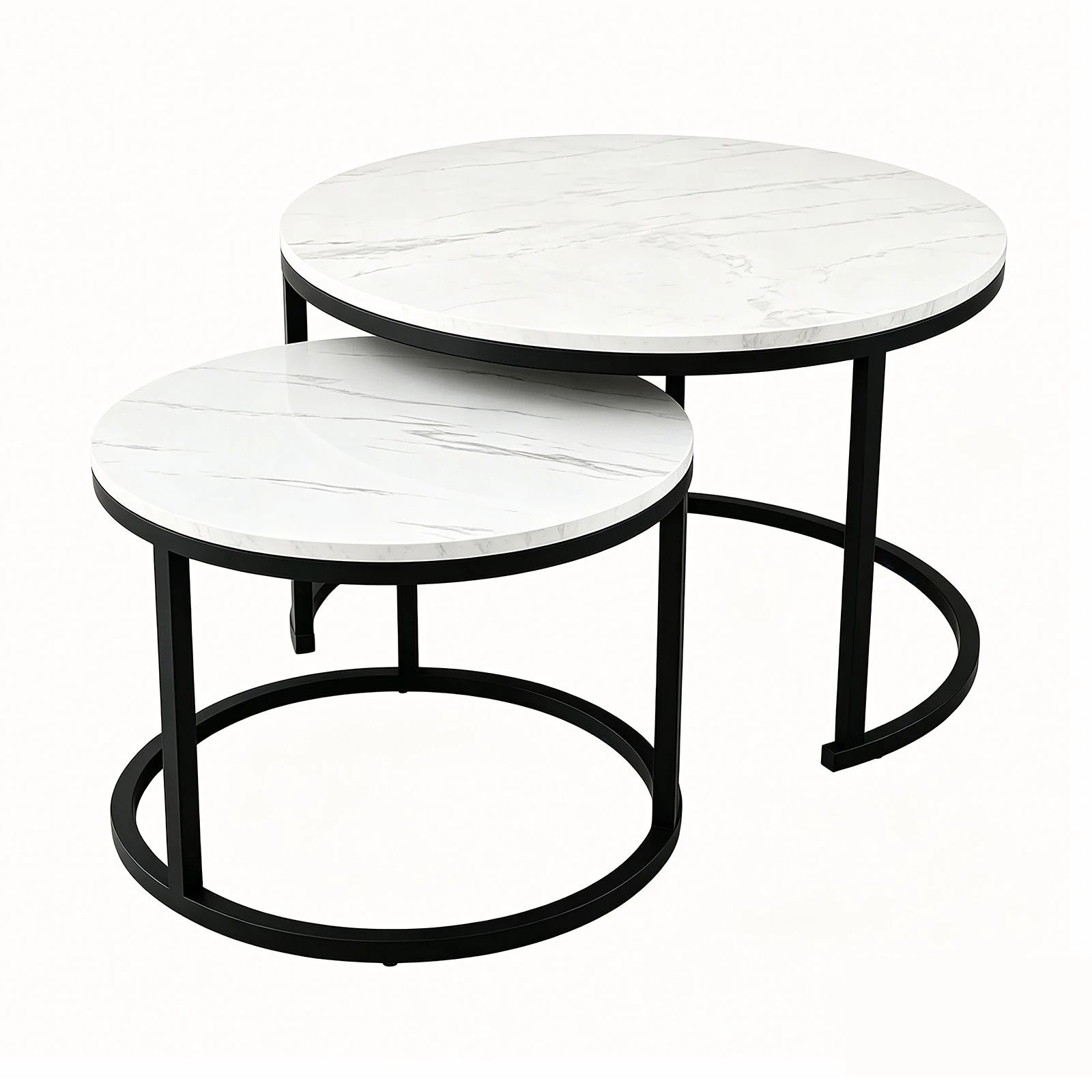 2 Ausway Round Nesting Coffee Table Set of 2 with Sturdy Steel Frames, 2 of 7