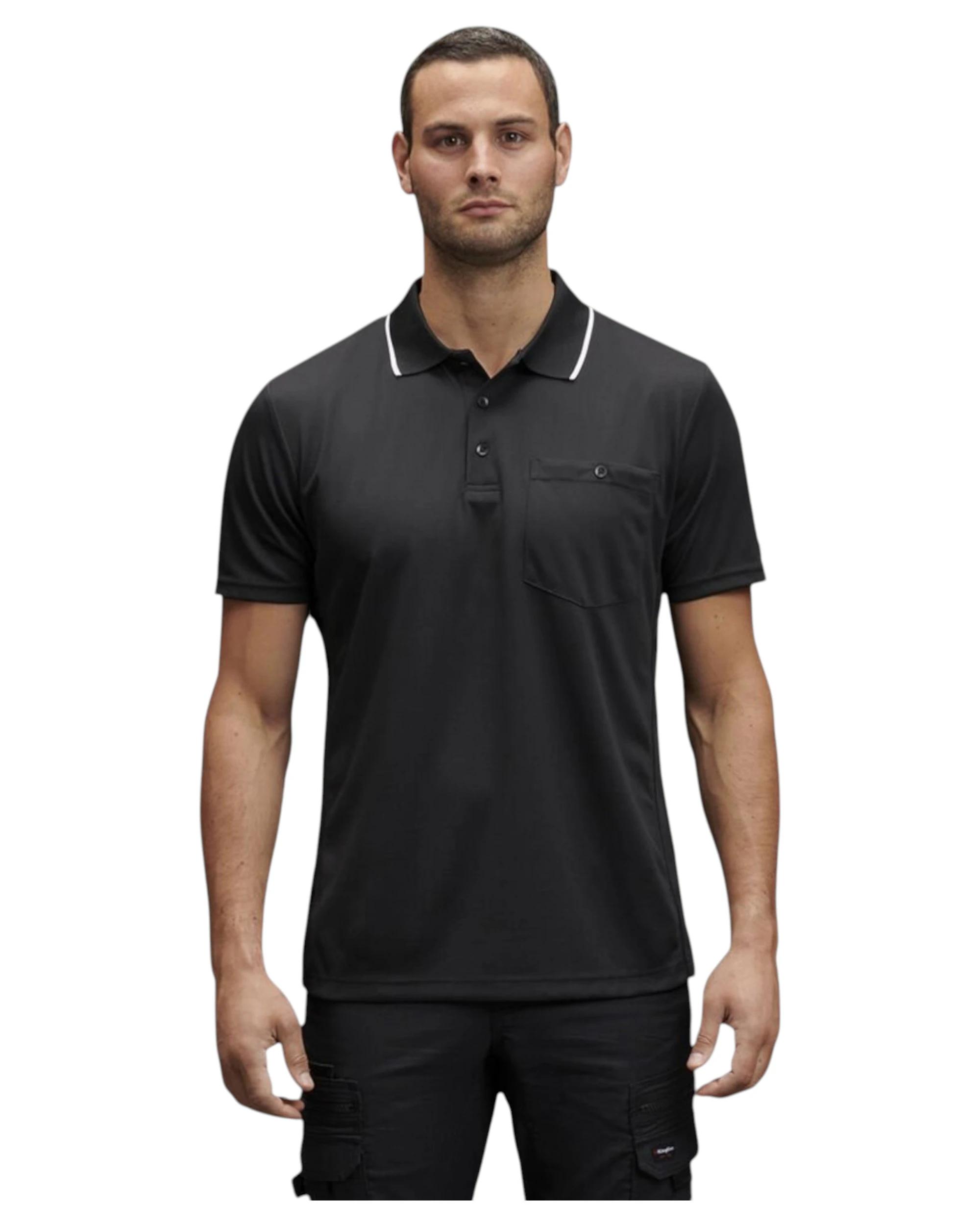 1 KingGee 2 Pack Mens Workcool Hyperfreeze Short Sleeve Polo Shirt BLACK, 1 of 5