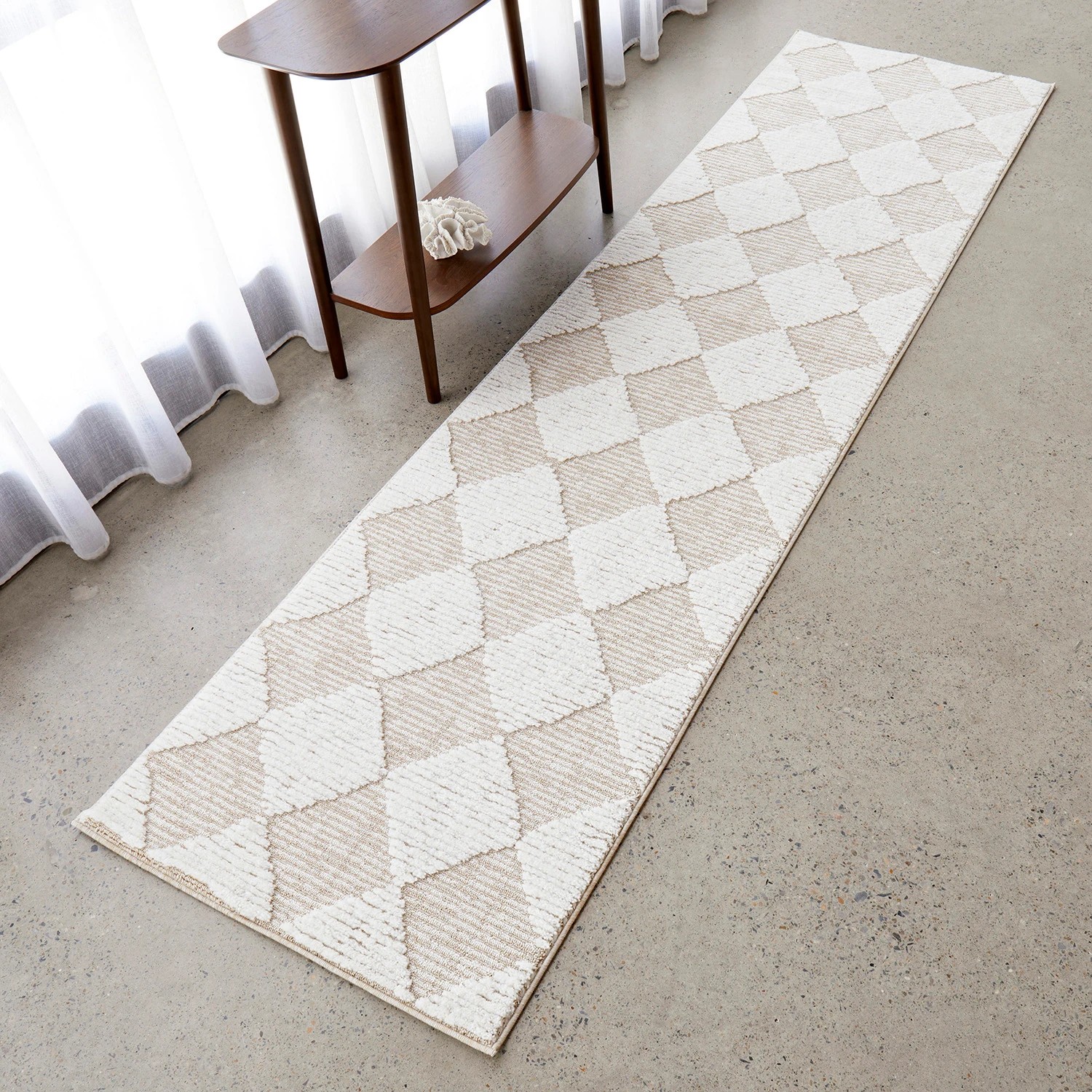 1 Common Ground Rugs Lyrica Yuri 500x80cm - Extra Large Runner Power Loomed Pet Friendly Rug - Beige, 1 of 7