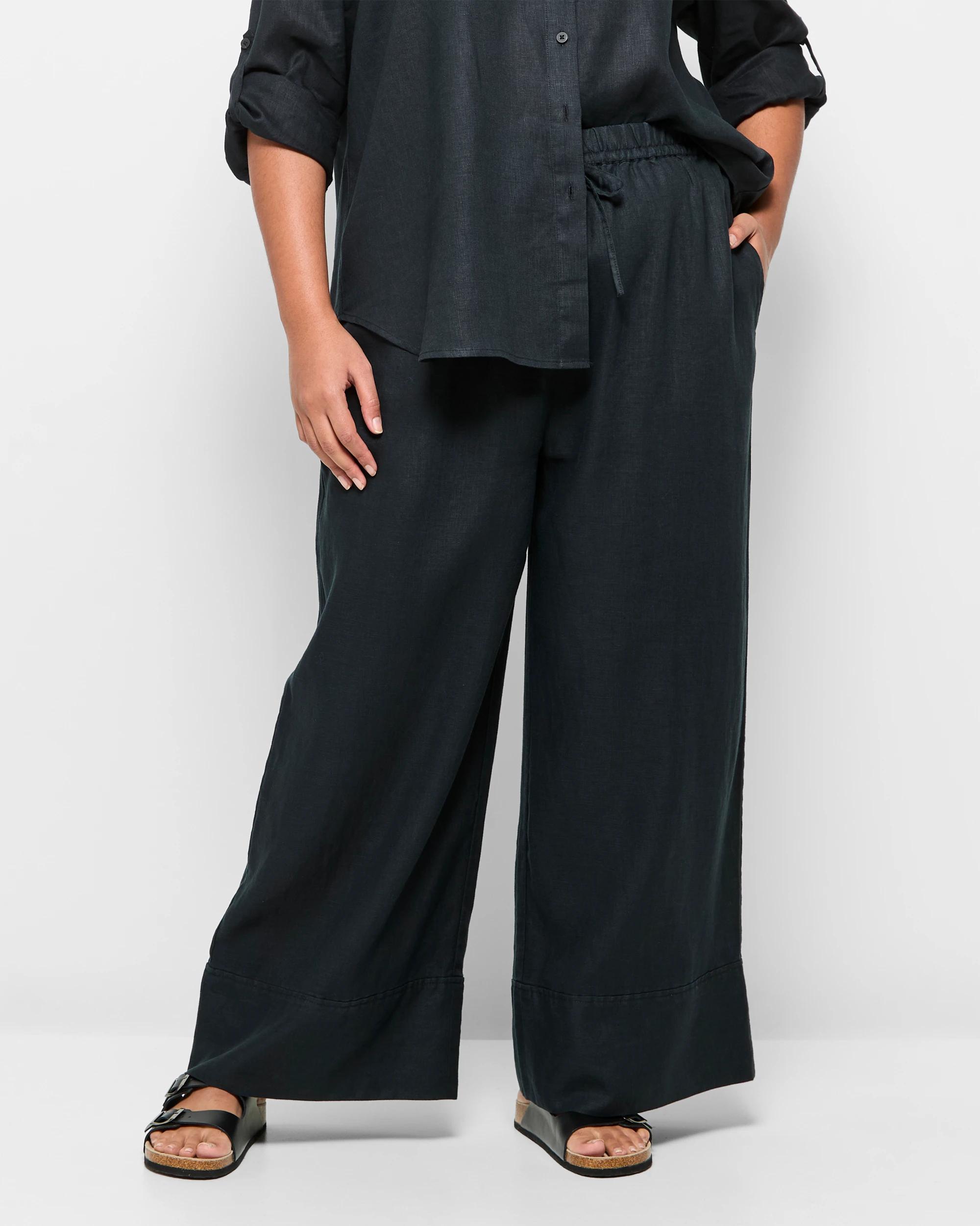 2 Target Plus Size European Linen Wide Leg Pants BLACK, 2 of 5