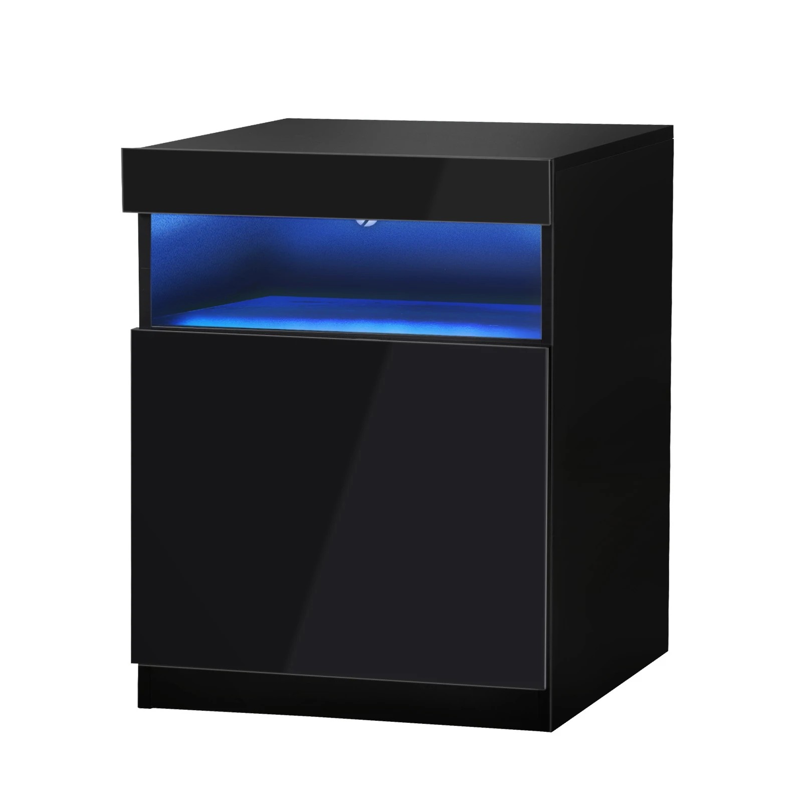 1 Oikiture Bedside Table Led Nightstand Shelf Storage Cabinet
 - Black, 1 of 10