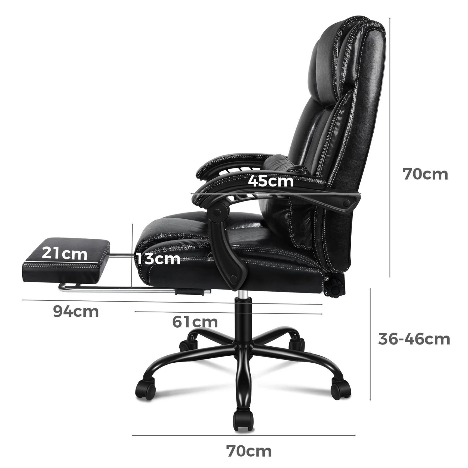 6 Alfordson Office Chair Executive Computer Gaming PU Leather Seat Recliner - Black, 6 of 10