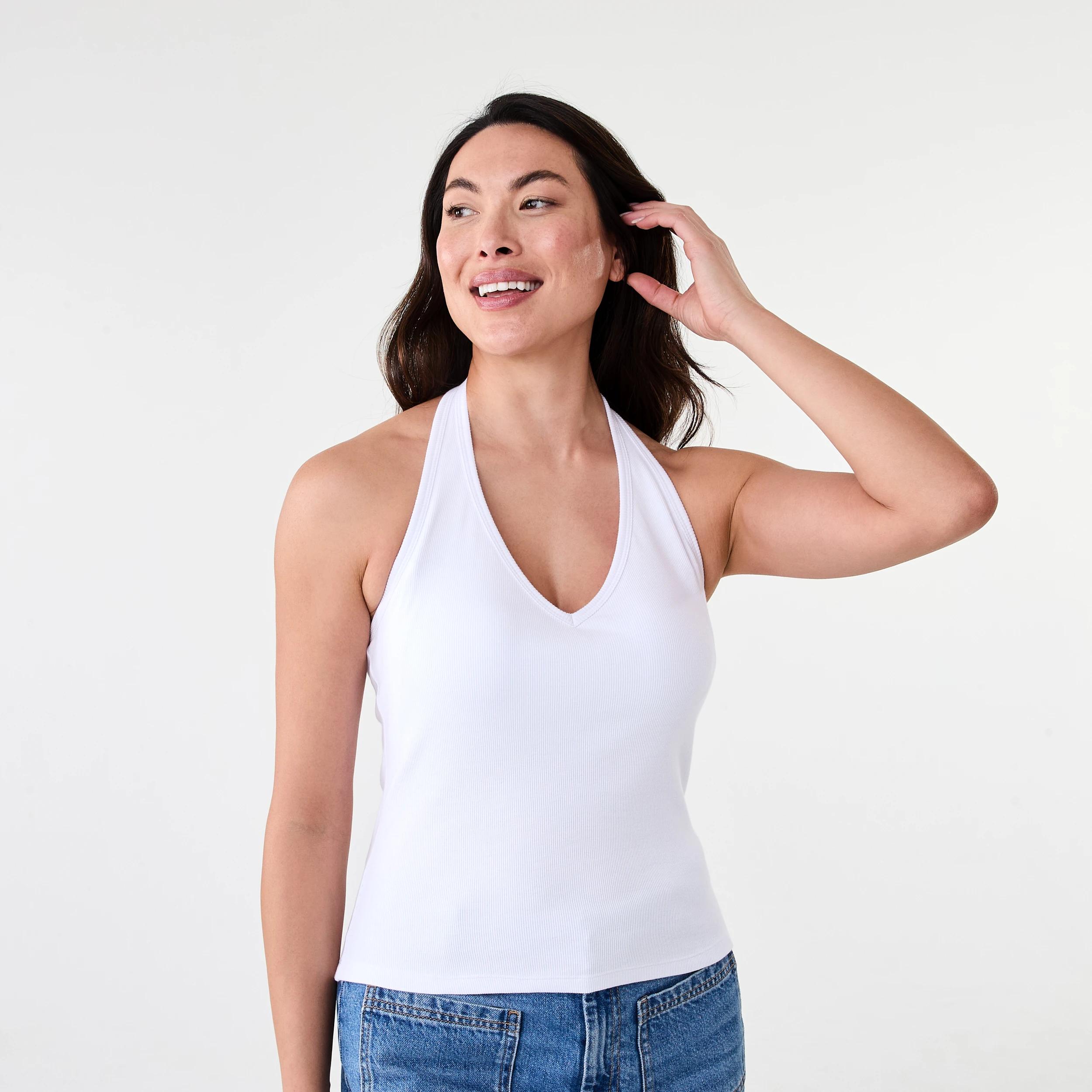 1 Sleeveless Shelf Bra Halter Neck Top White, 1 of 5