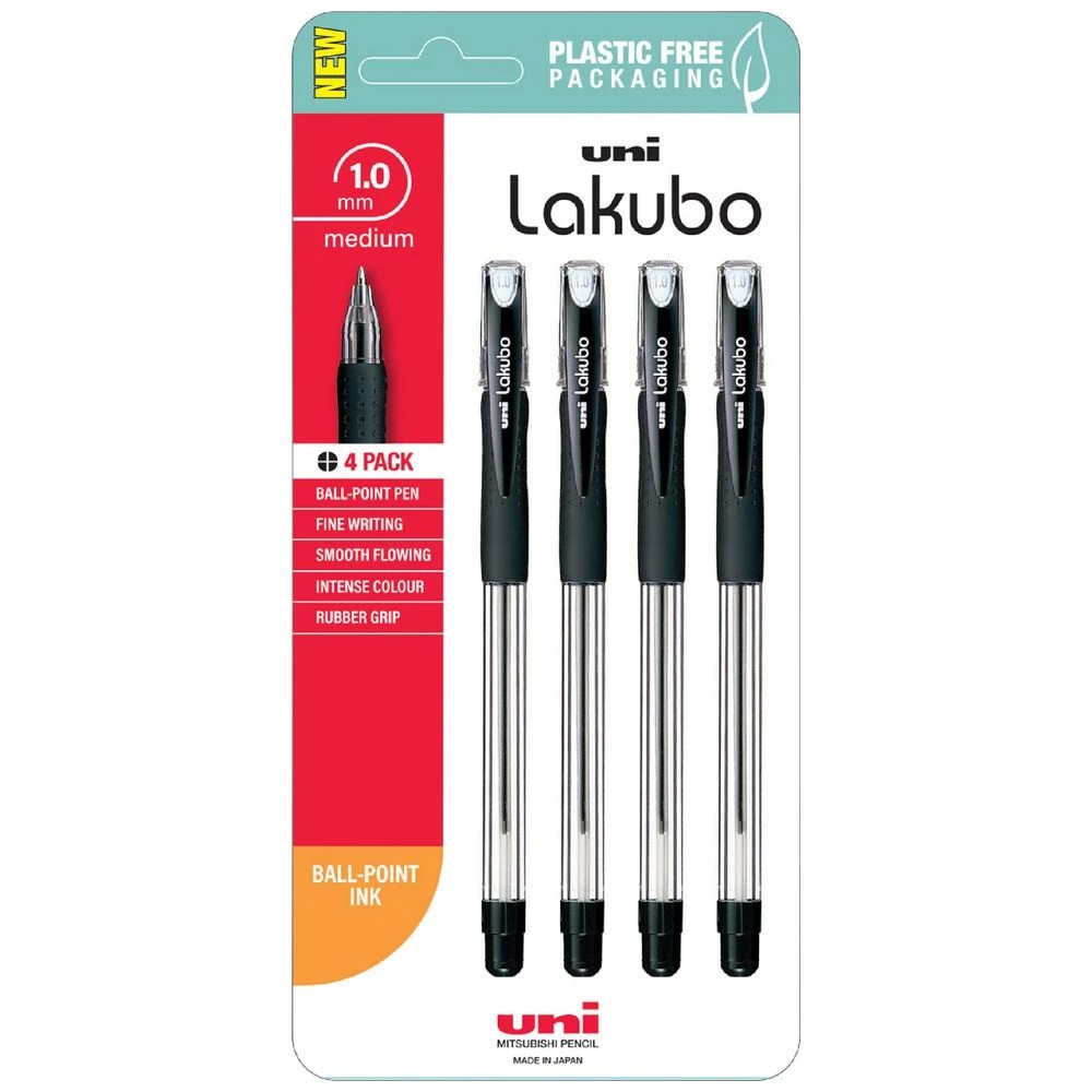 1 Uni Lakubo Ballpoint Pens 1.0mm Black 4 Pack, 1 of 2