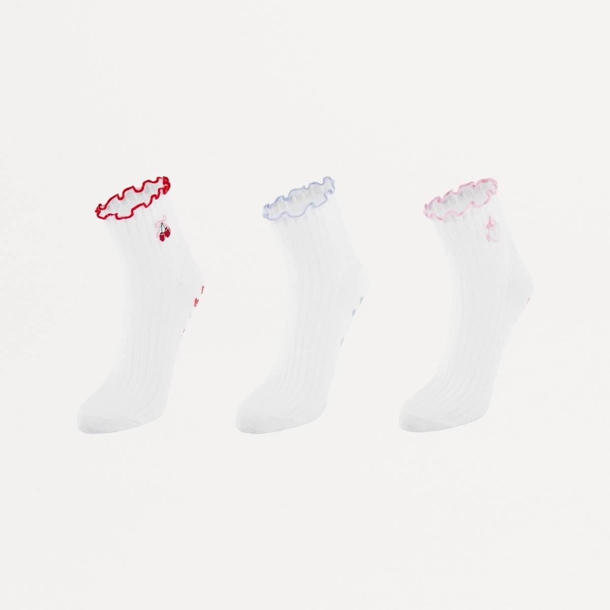 1 3 Pack Frill Quarter Crew Non-Slip Socks LOVE CHERRY MULTI, 1 of 3