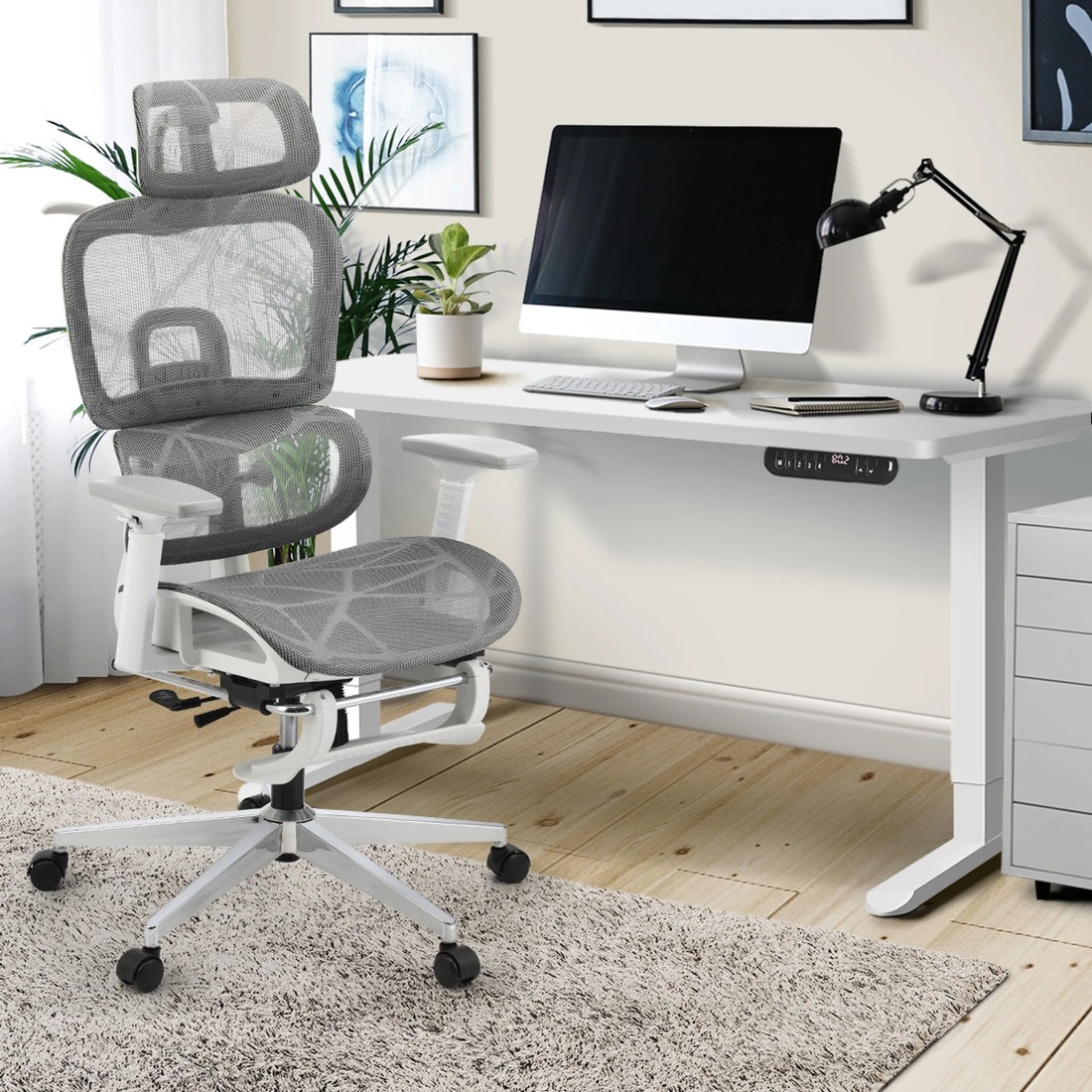 2 Oikiture Office Desk And Chair Set Mesh Ergonomic Chair Sit-stand Desk
 - Multi, 2 of 4