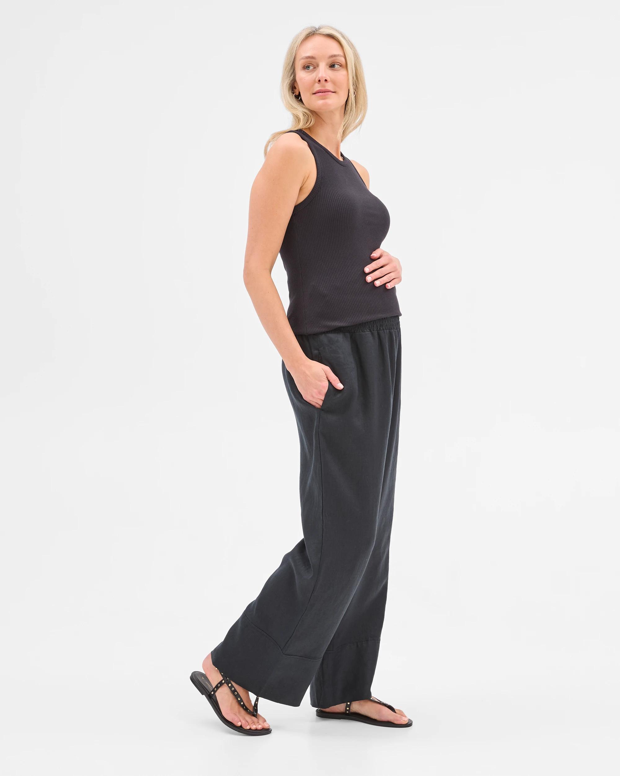 1 Target Maternity European Linen Wide Leg Pants BLACK, 1 of 5