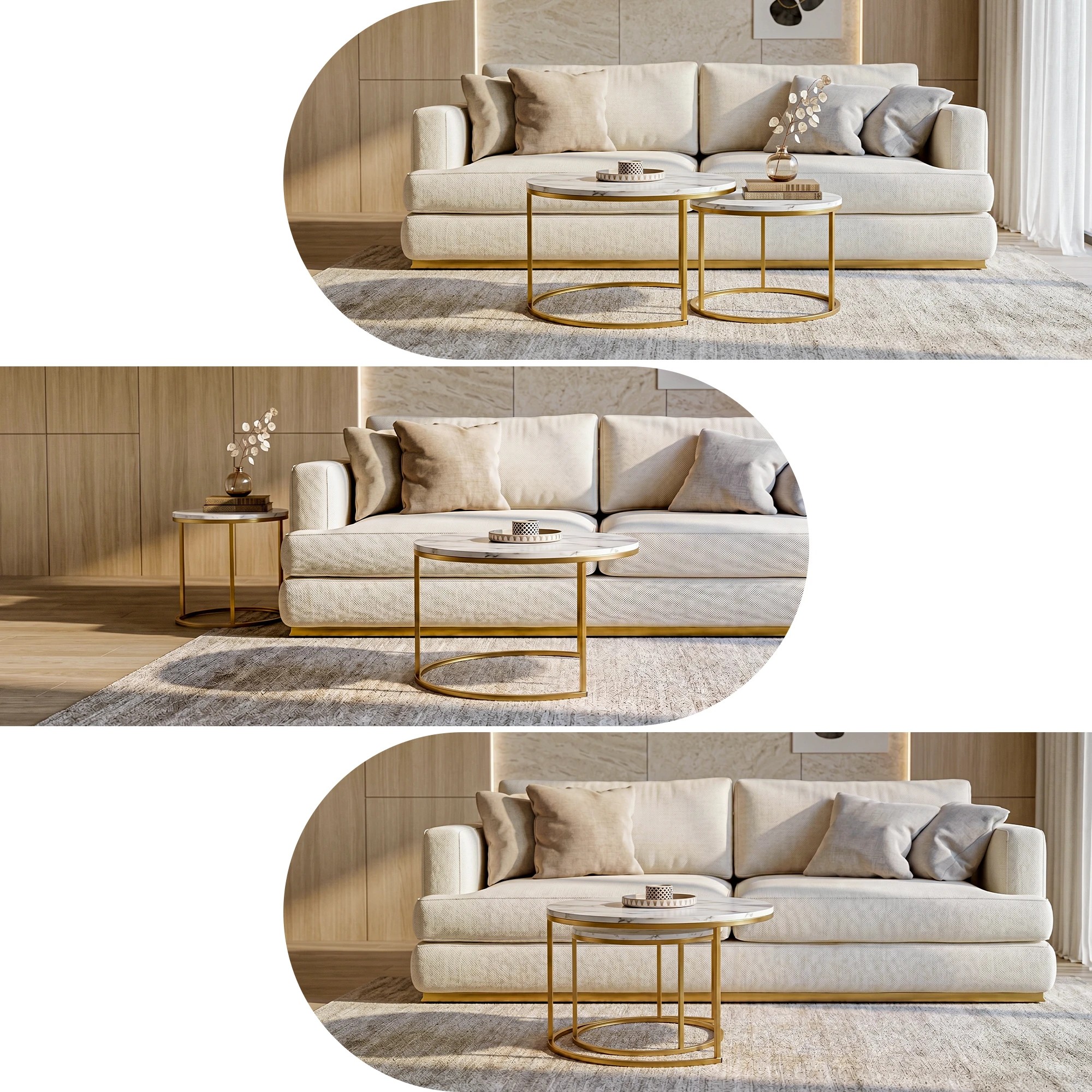 5 Artiss Nesting Coffee Table Set of 2 Round Marble Effect End Side Table 70/50cm - Multi, 5 of 8