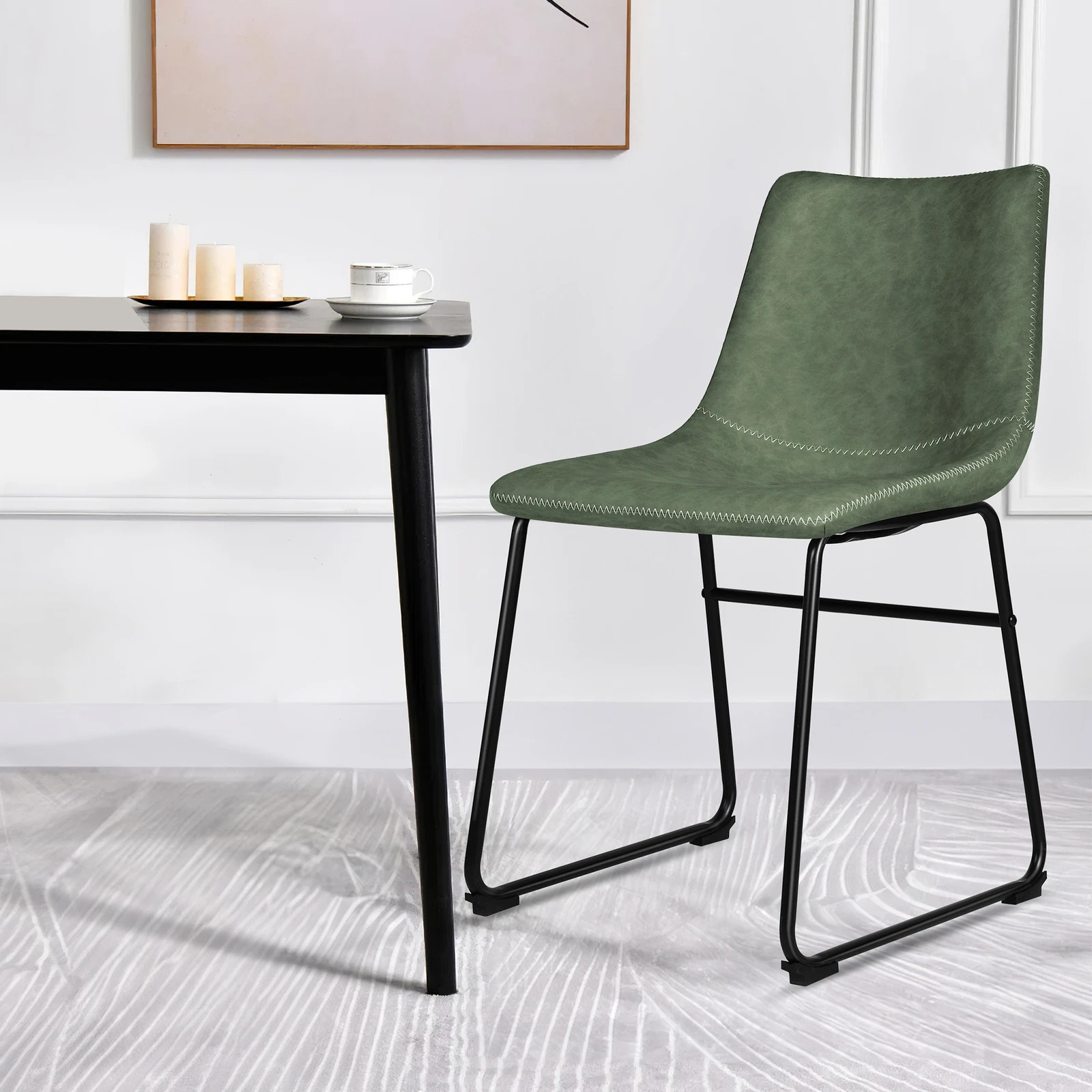 4 Alfordson 4x Dining Chairs Kitchen Lounge Cafe Seat Retro PU Leather - Green, 4 of 8