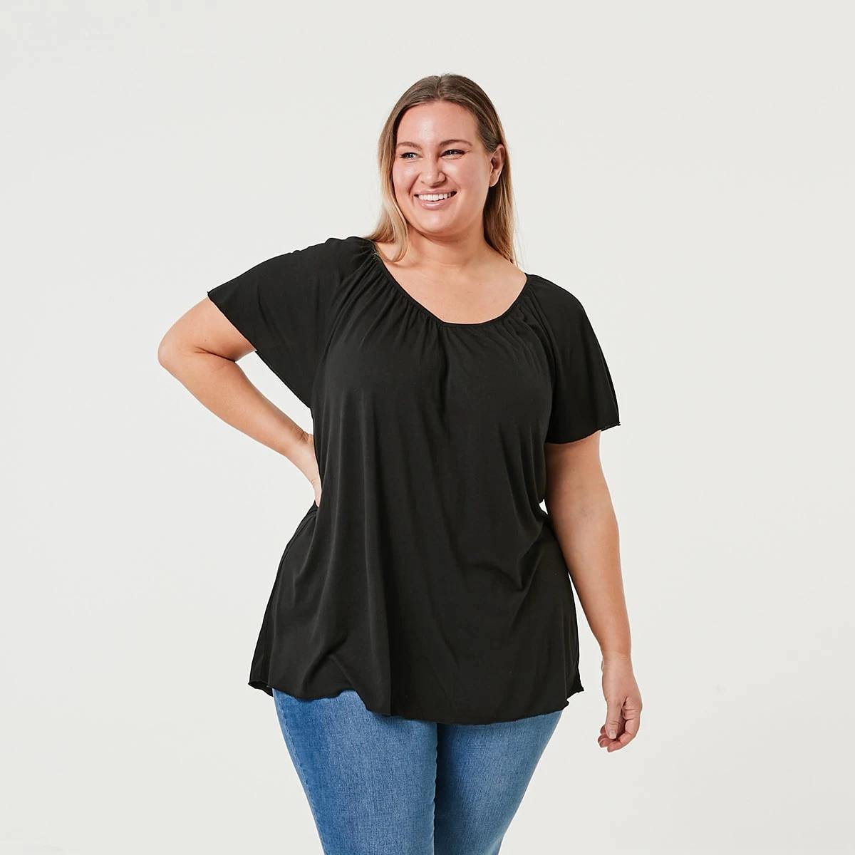 2 Curve Short Flutter Sleeve T-shirt Black, 2 of 5