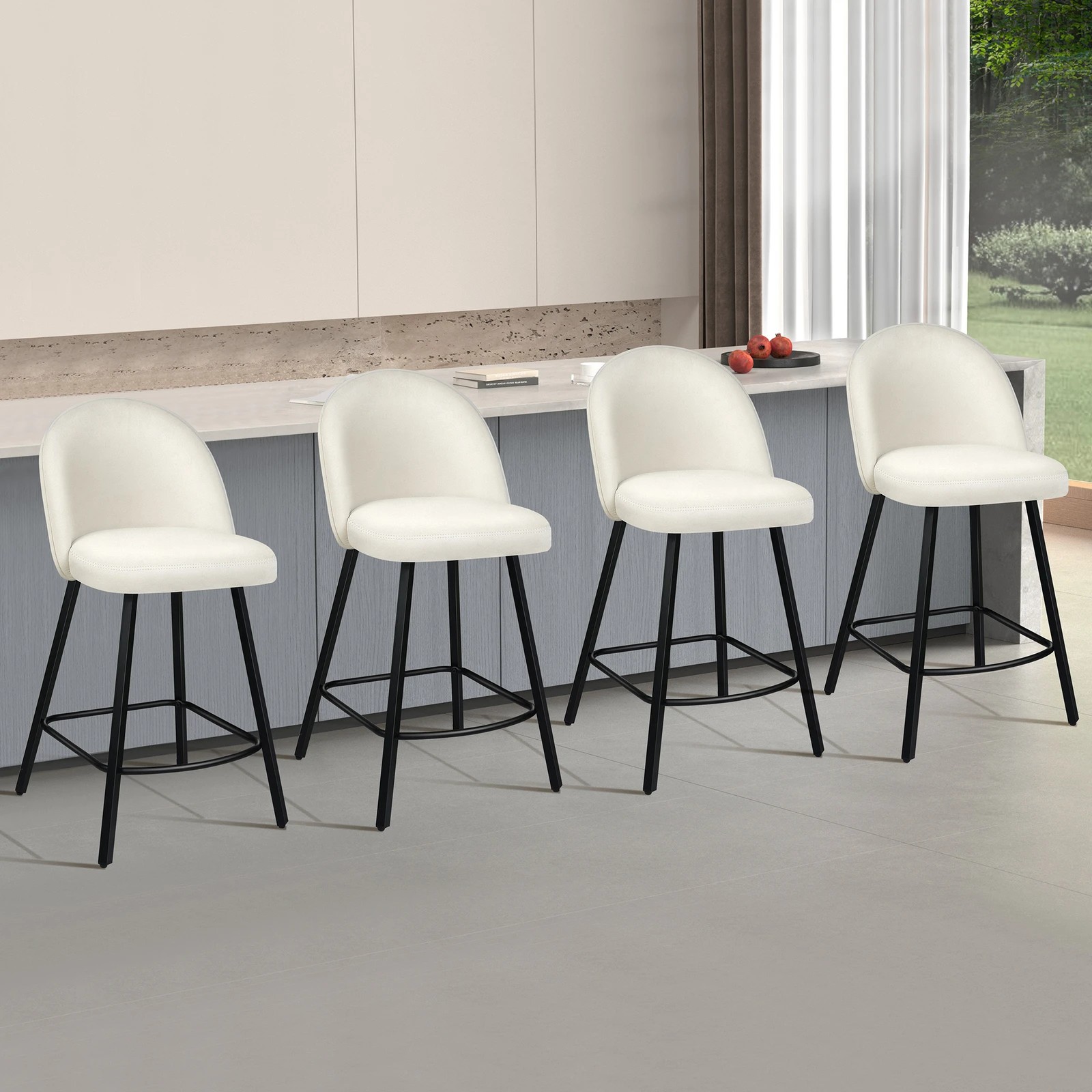 9 Alfordson 4x Bar Stools Velvet Chair - White, 9 of 9